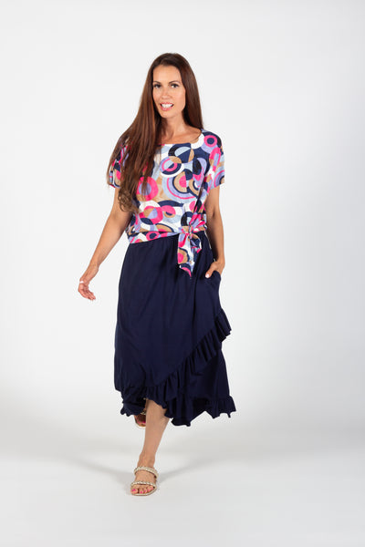 Circle Print Tie Front Top. Style PE118-4955