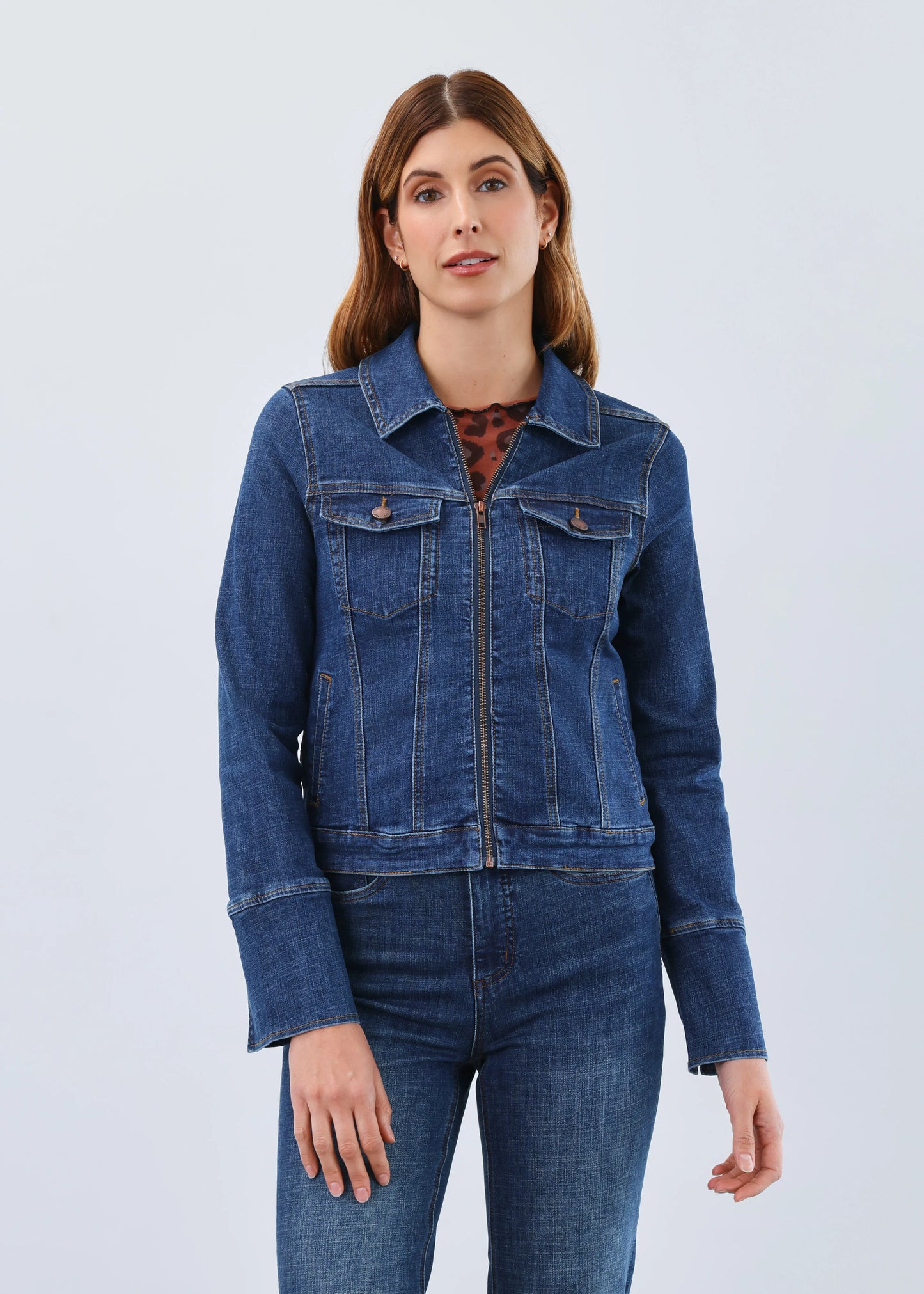 Denim Zip Front Jacket. Style FD1193809