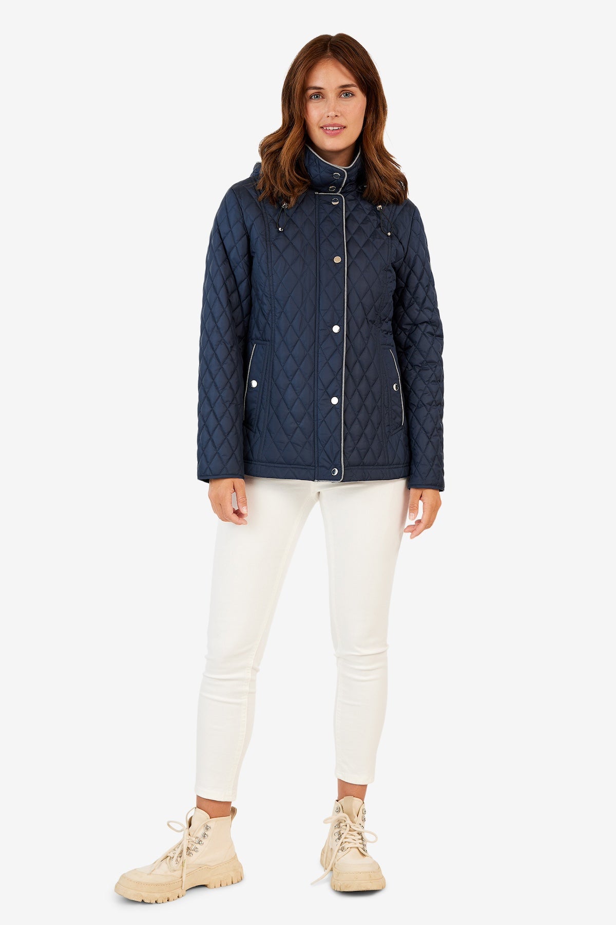 Diamond Quilted Detachable Hood Spring Jacket. Style FR831