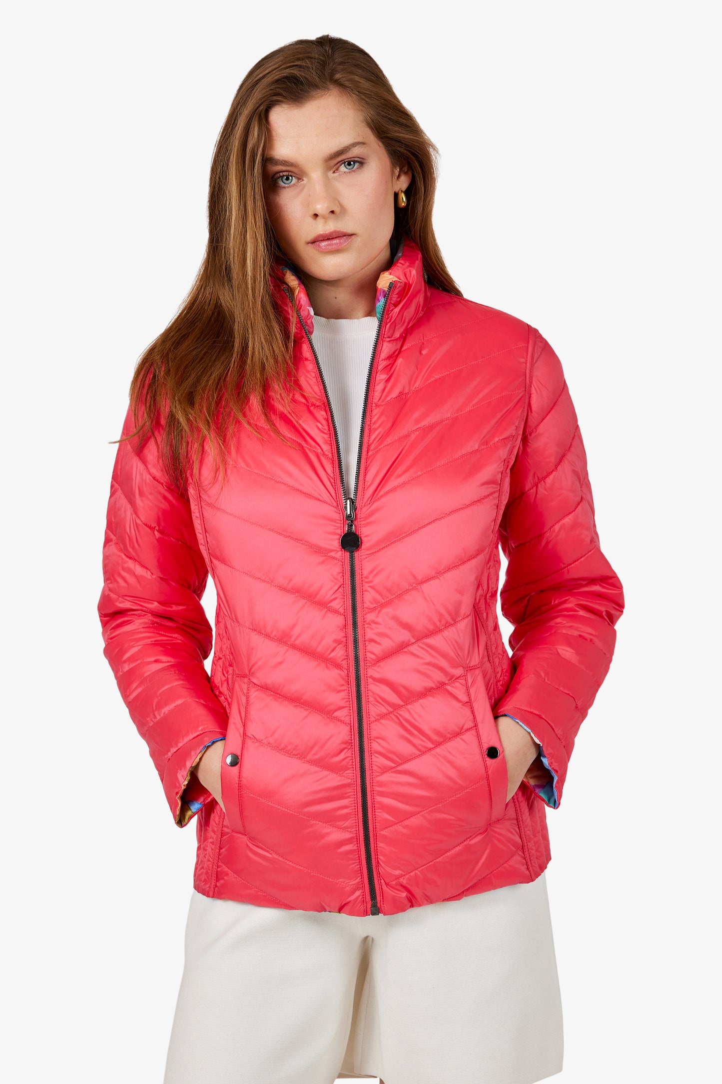 Reversible Patterned/Solid Lightweight Puffer Jacket. Style FR226