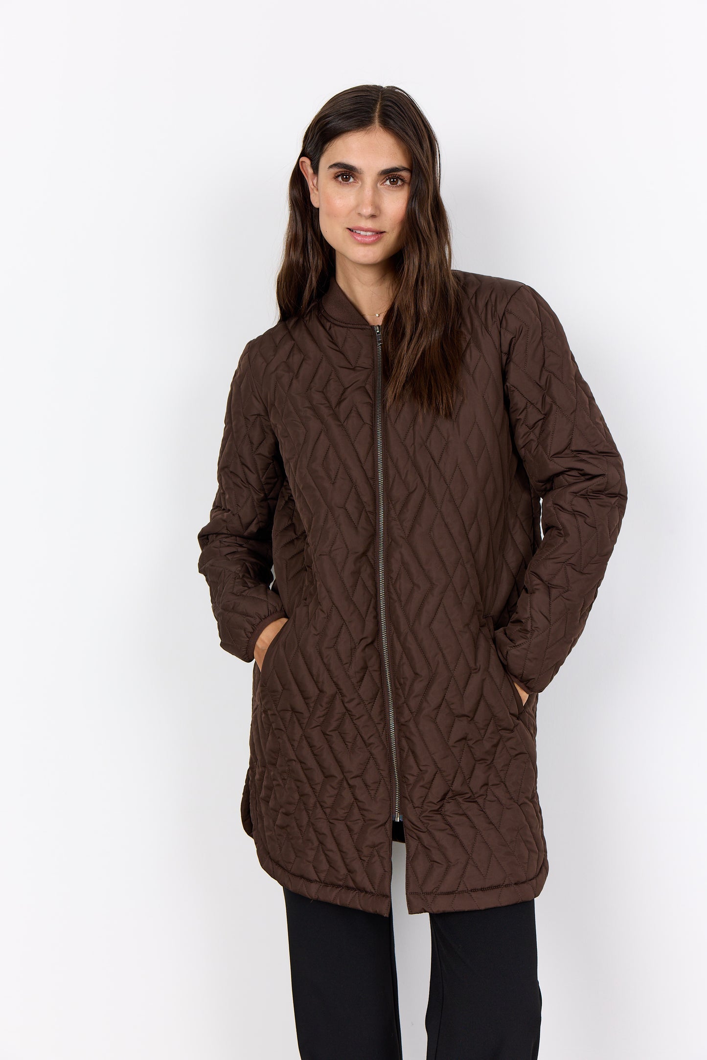Long Quilted Zip Front Jacket. Style SOYA4PF16782