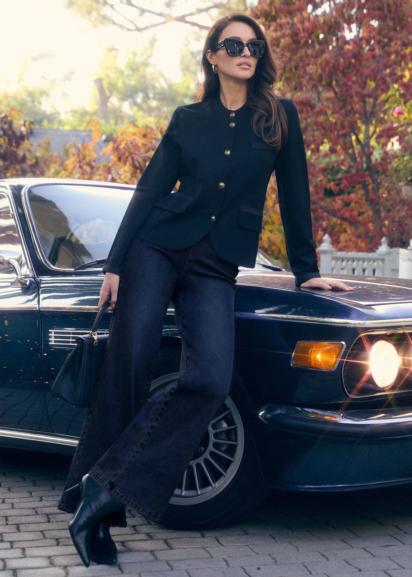 Gold Button Braid Details Black Blazer. Style FD1956396