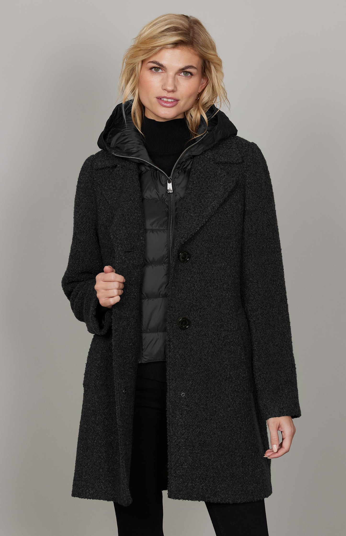 Dual Layer Hooded Insert Long Length Coat. Style JUN2013-13