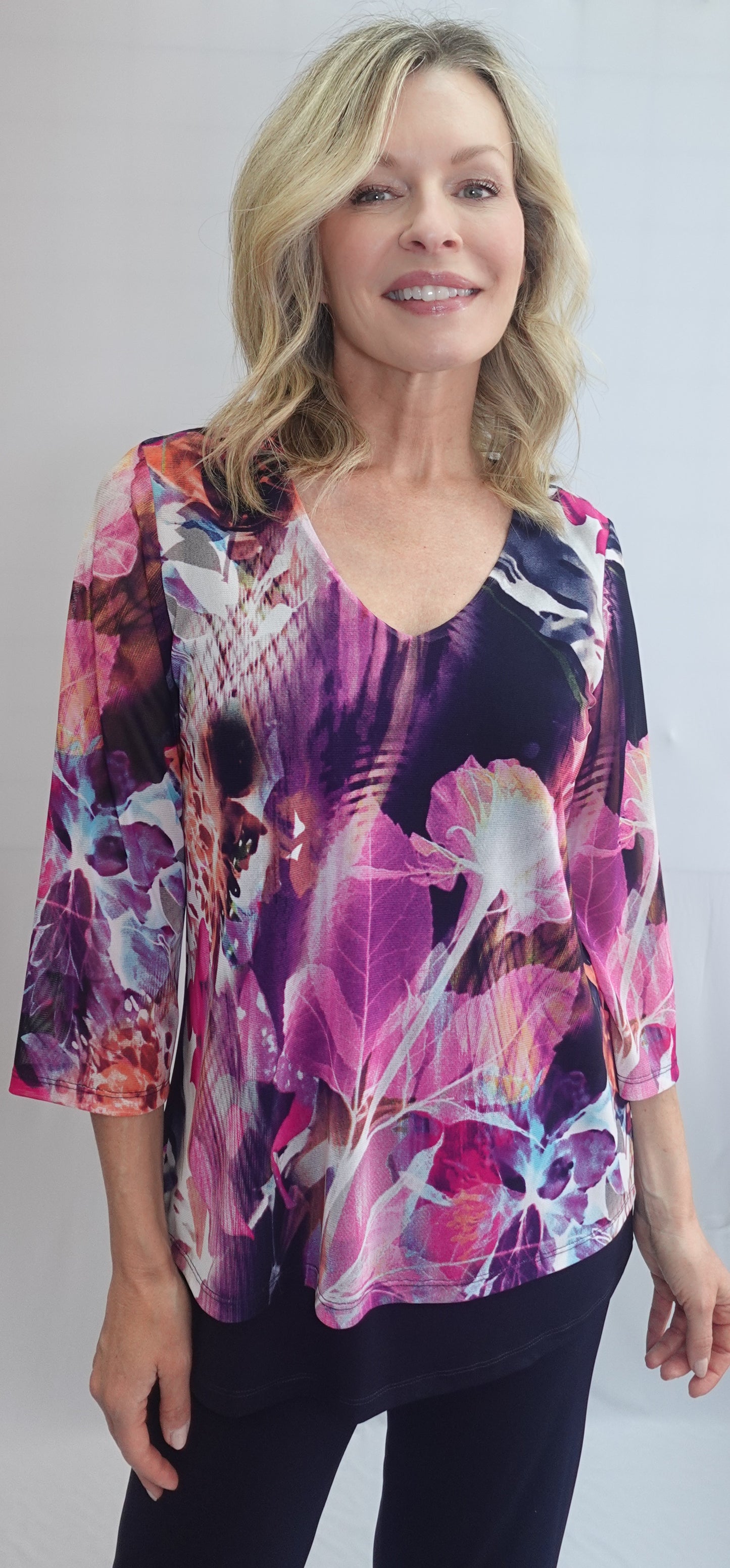 Multi Colour Layered V-Neck Top. Style SW202218