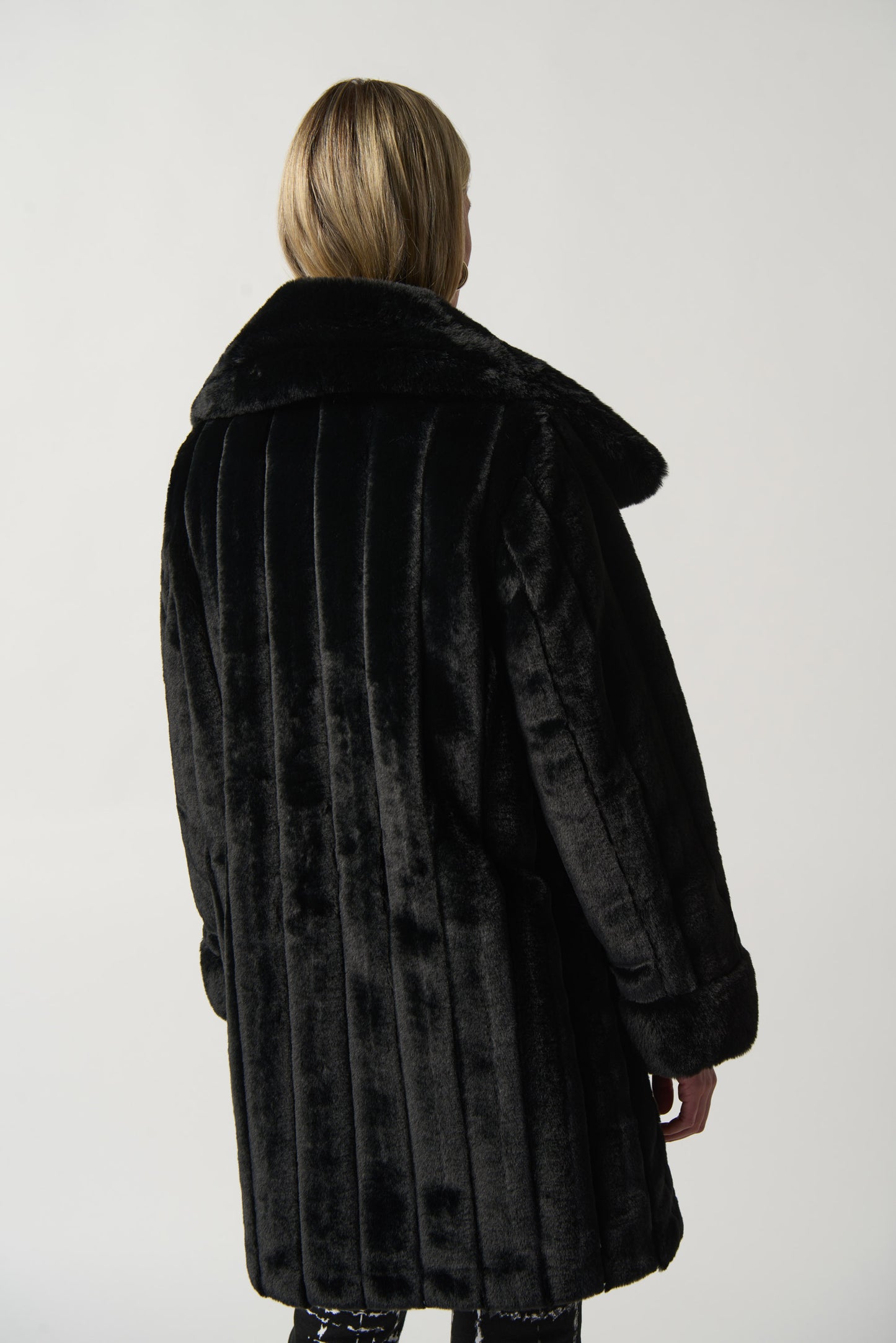 Faux Fur to Shiny Reversible Outerwear in Silver or Black. Style JR233900