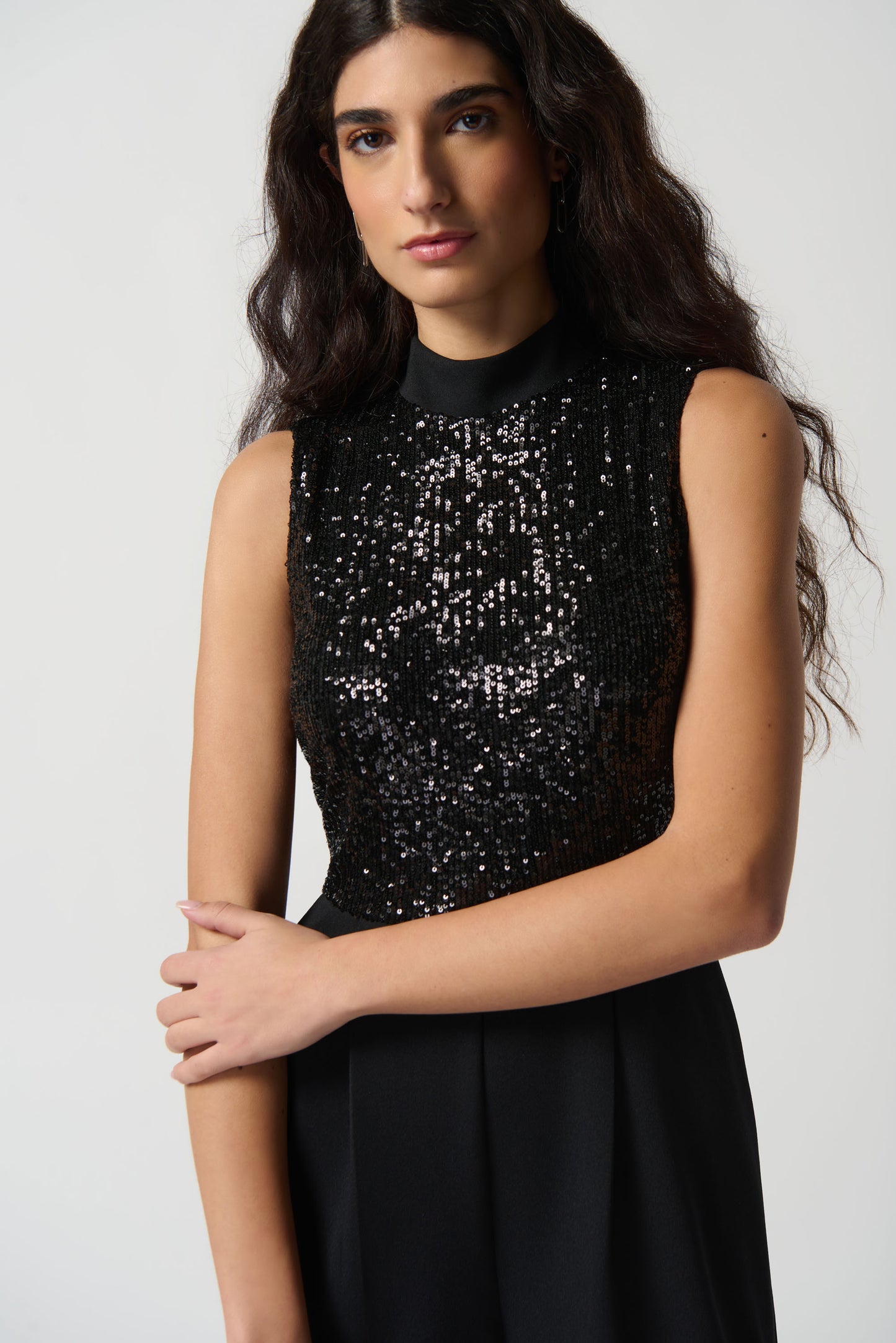 Sequins & Scuba Crepe Wide Leg Jumpsuit. Style JR234205