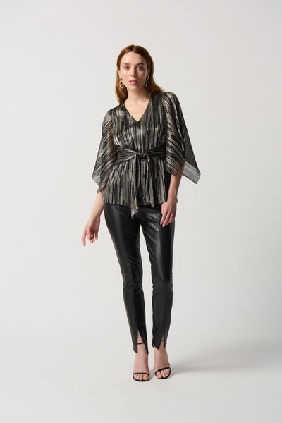 Pleated Foil Knit Top With Sash. Style JR234222