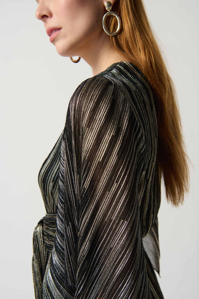 Pleated Foil Knit Top With Sash. Style JR234222