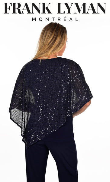 Layered Sheer Sequin Poncho Style Top. Style FL234242