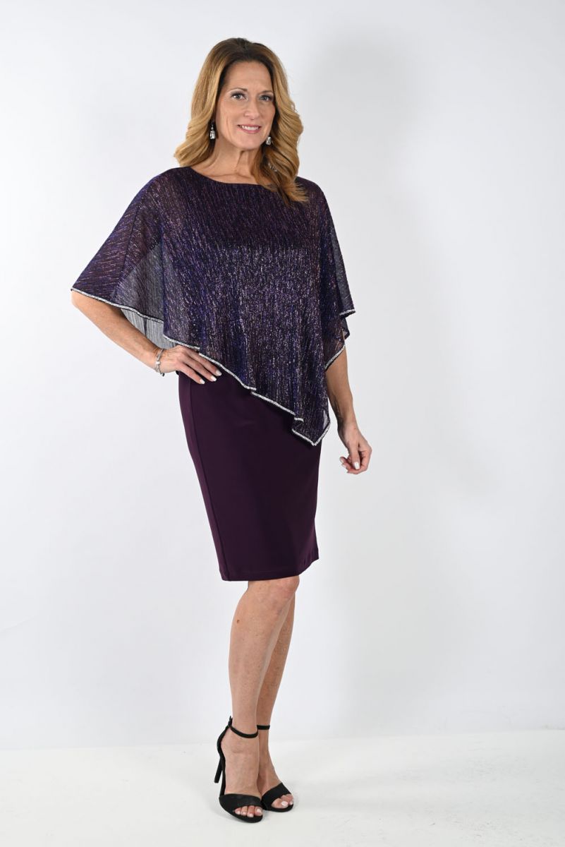 Sheer Capr Ovelay Rhinestone Trim Dress. Style FL239158