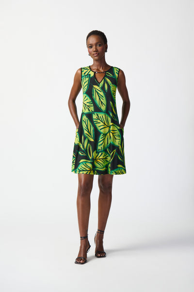 Tropical Print Silky Knit A-Line Dress. Style JR241119
