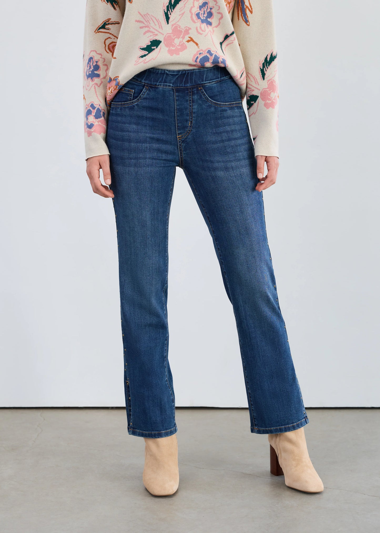 Pull-On Straight Leg Studded Ankle Jean. Style FD2477669