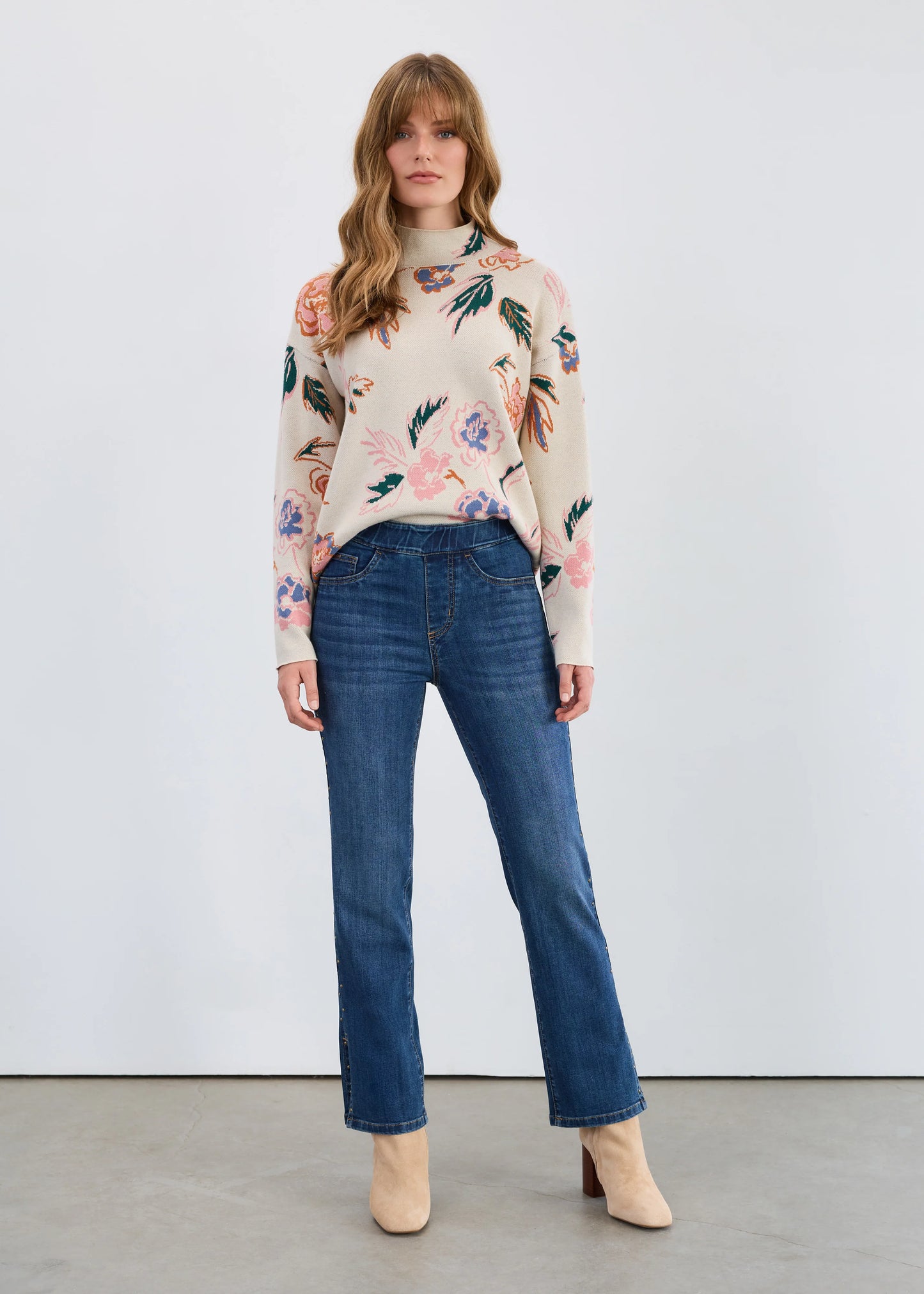 Pull-On Straight Leg Studded Ankle Jean. Style FD2477669