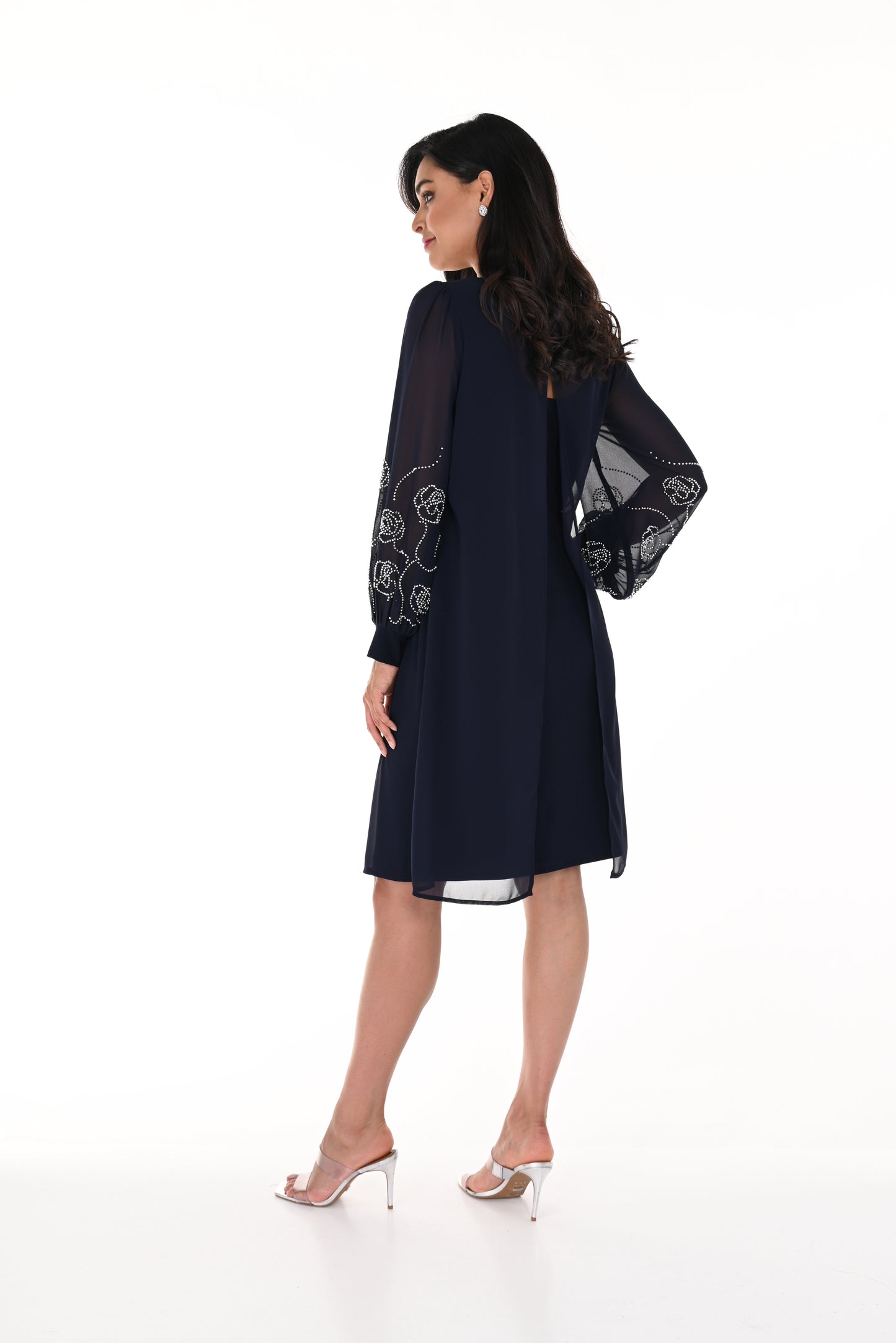 Chiffon Layer Beaded Sleeve Dress. Style FL248008