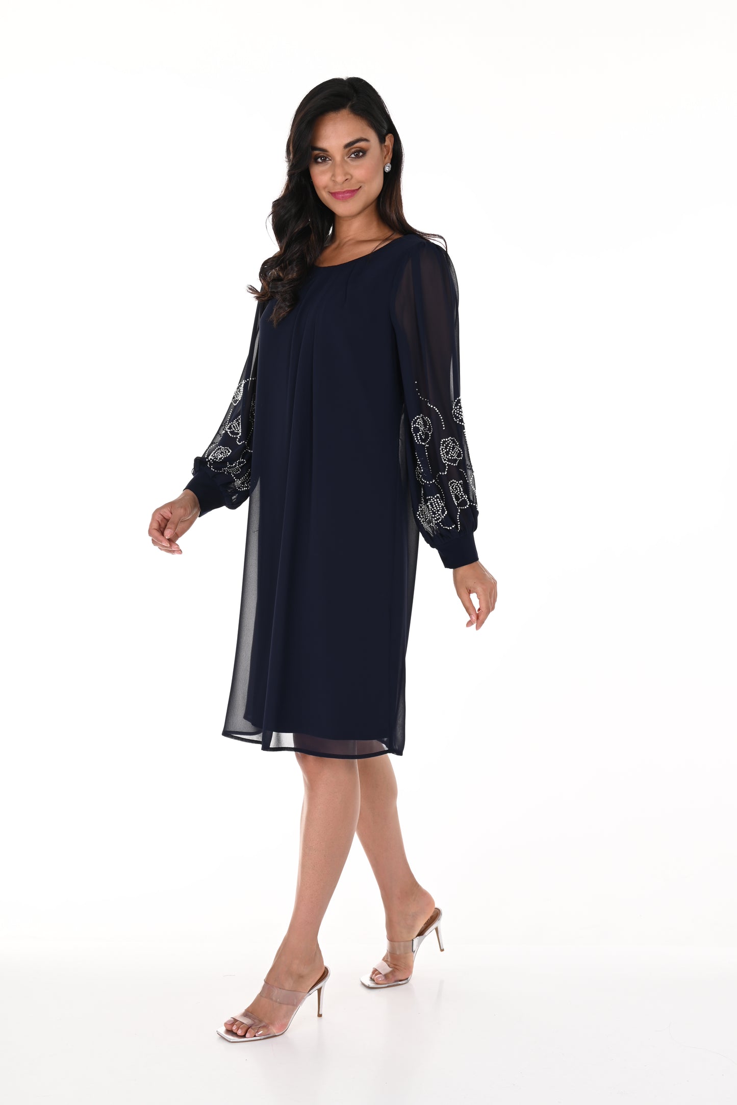 Chiffon Layer Beaded Sleeve Dress. Style FL248008