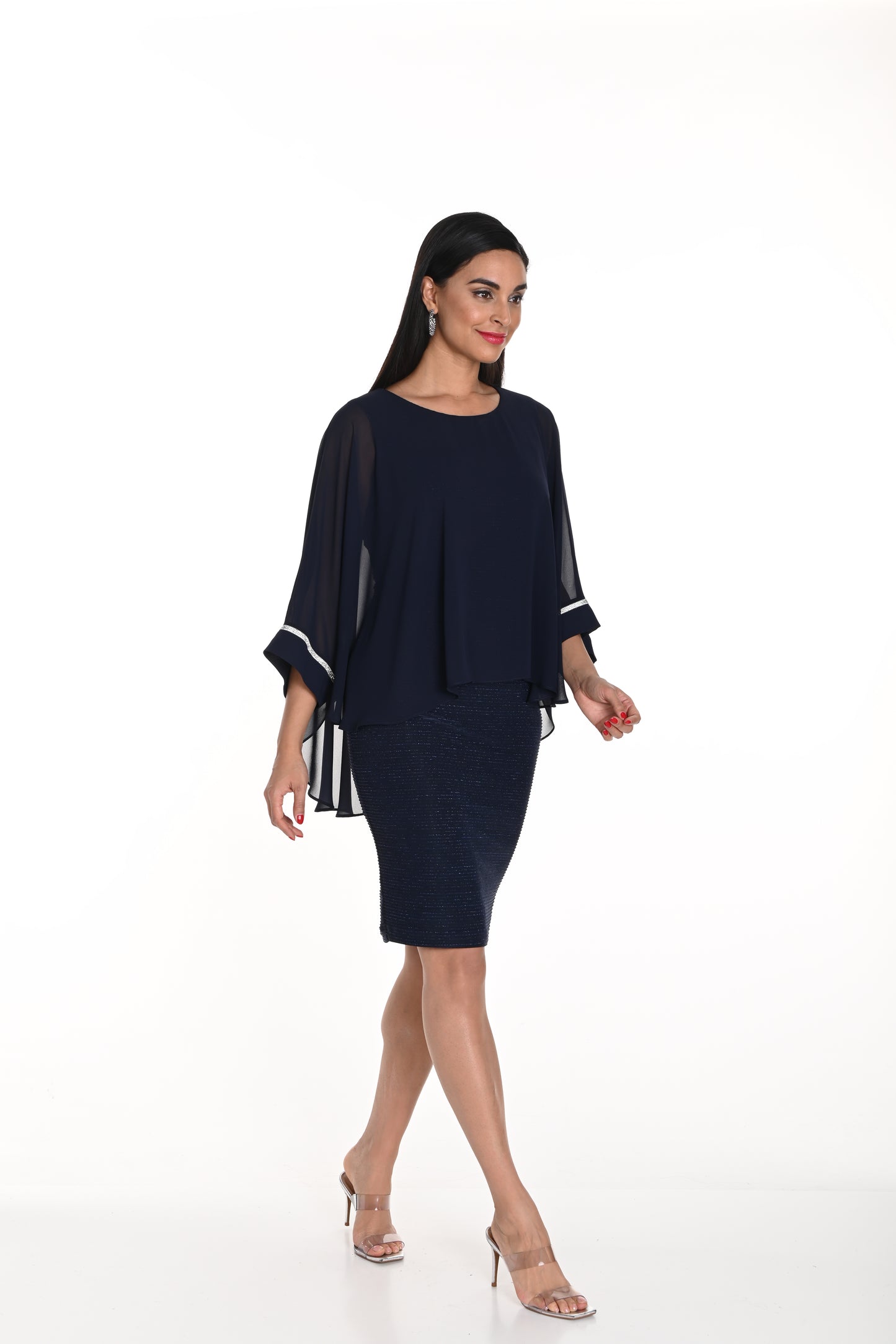 Chiffon Overlay Rhinestone Detail Dress. Style FL249302