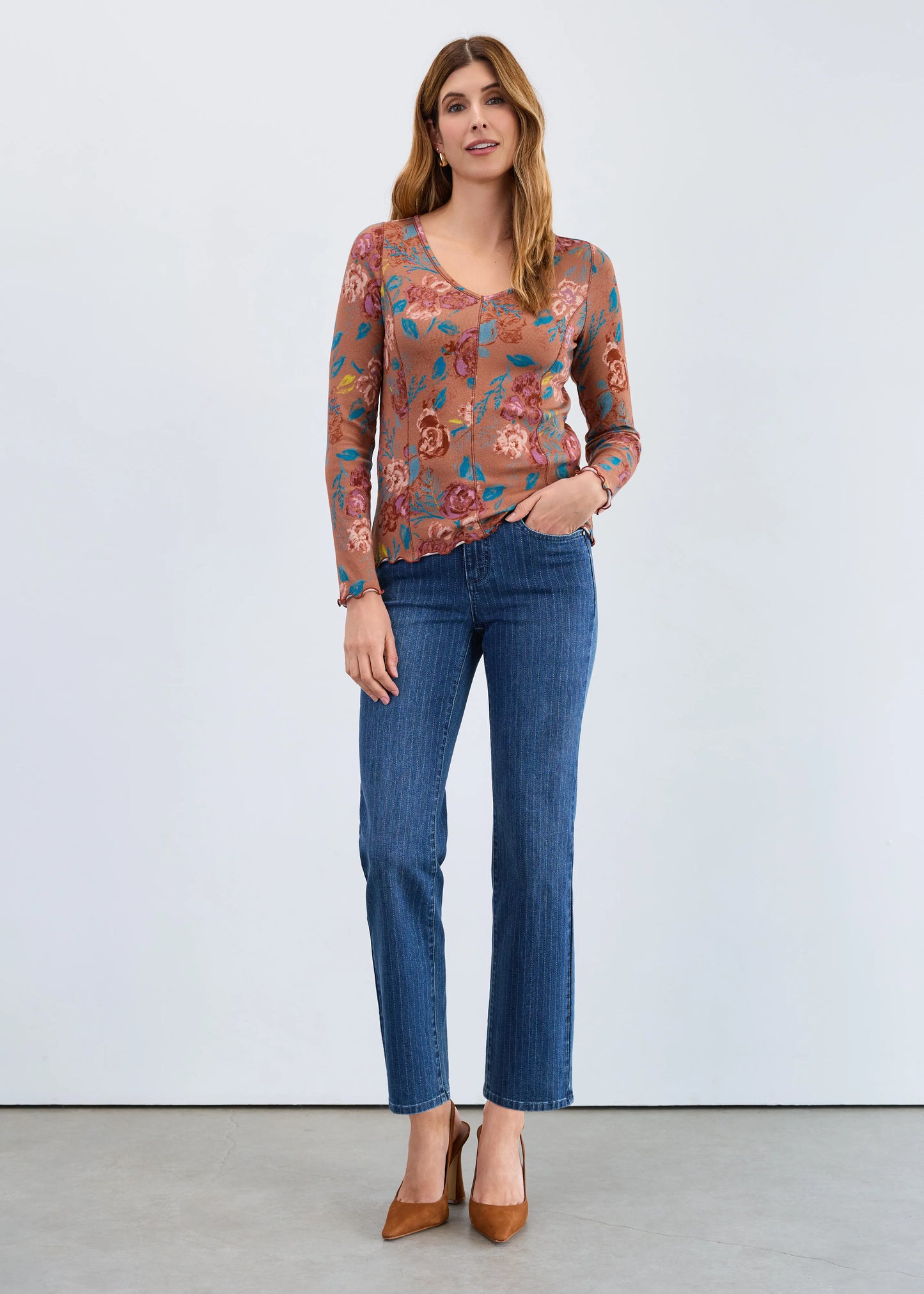 Olivia Pinstripe Straight Ankle Jean. Style FD2507779