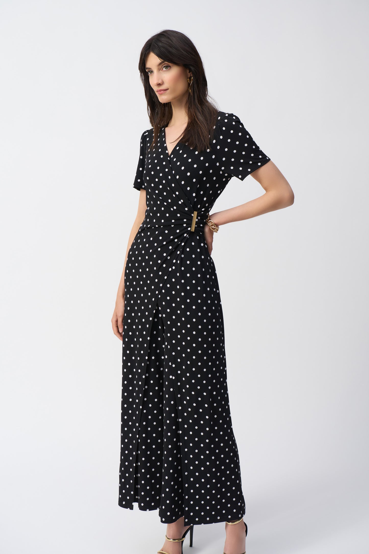 Dot Print Wrap Culotte Jumpsuit. Style JR251008