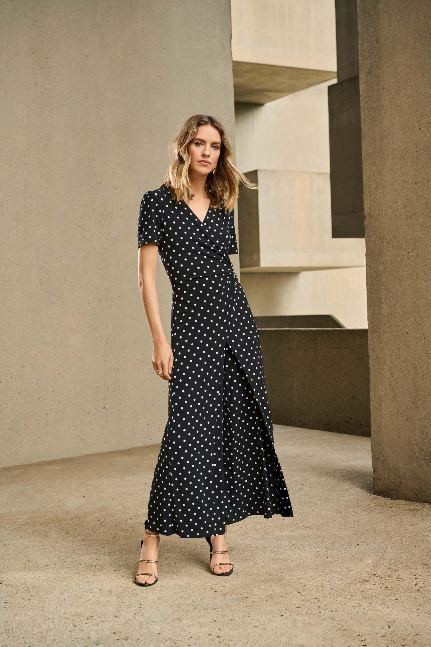 Dot Print Wrap Culotte Jumpsuit. Style JR251008