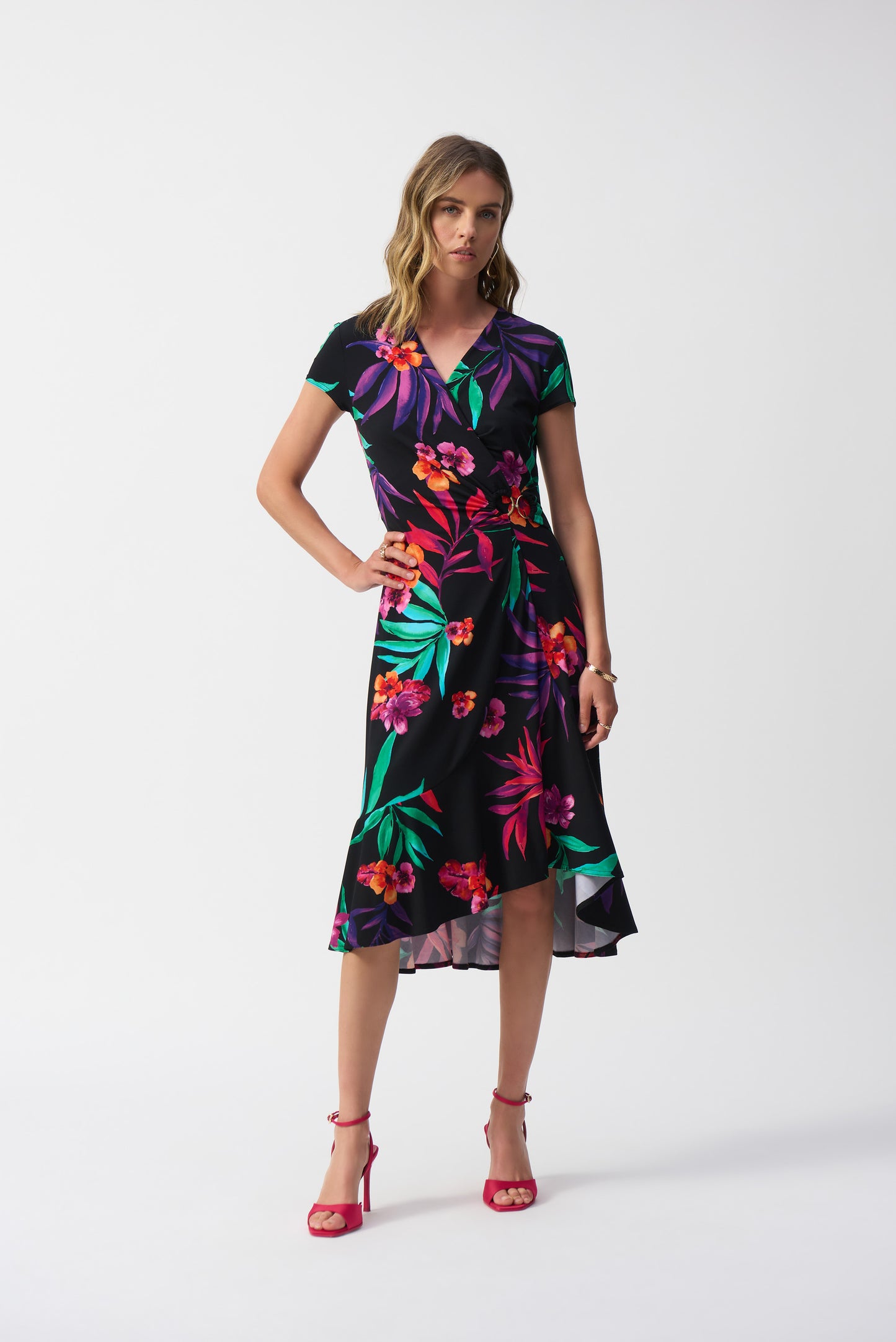Tropical Print Gather Front Dresss. Style JR251011