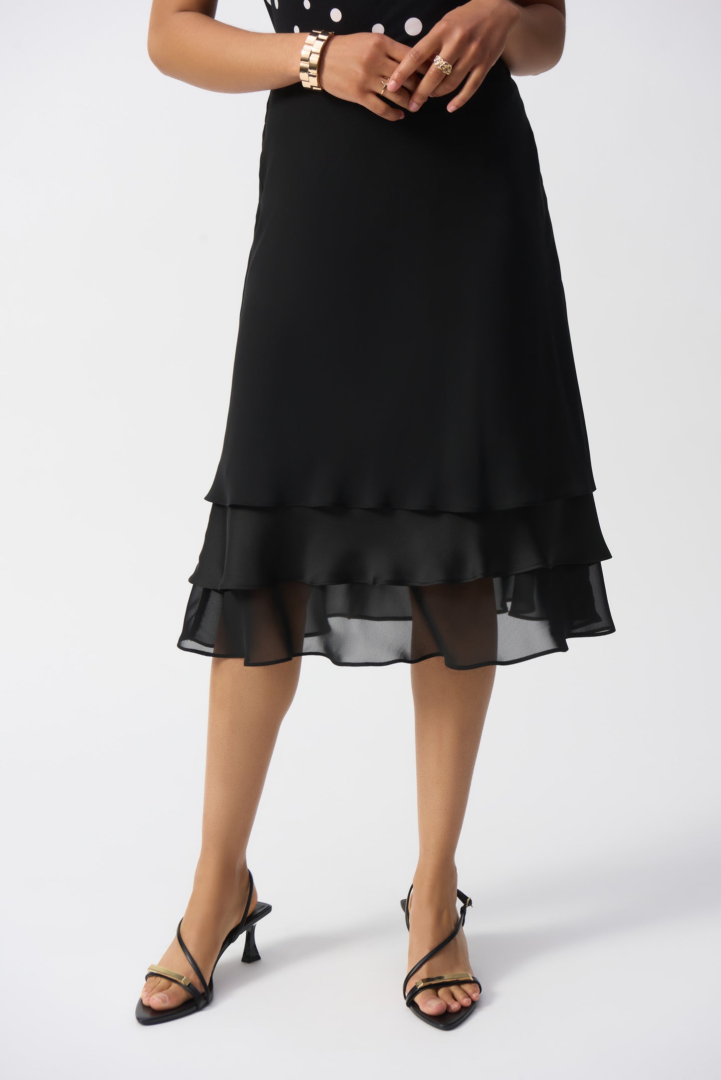 Layered Chiffon & Satin A-Line Skirt. Style JR251020