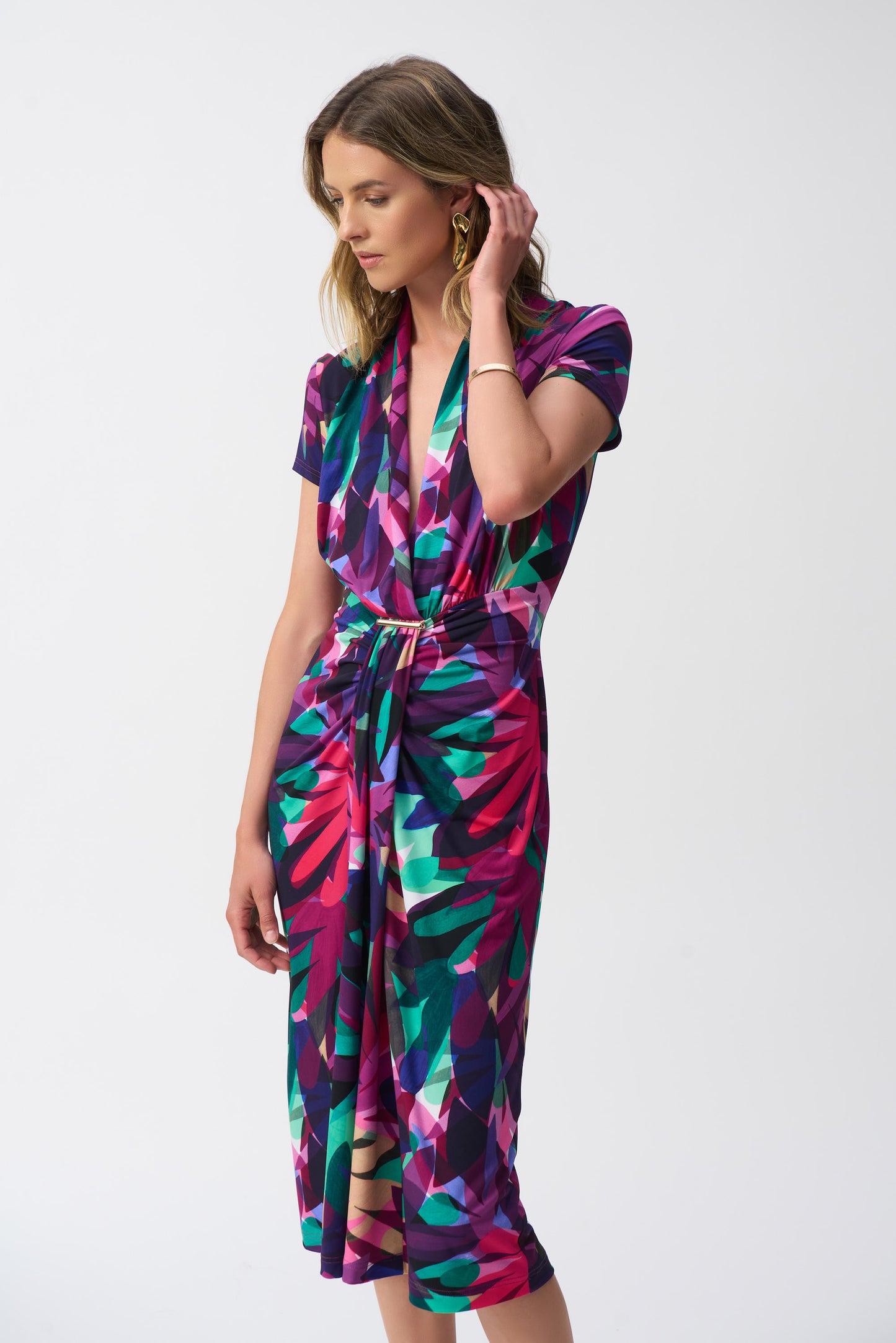 Silky Knit Tropical Print Dress. Style JR251042