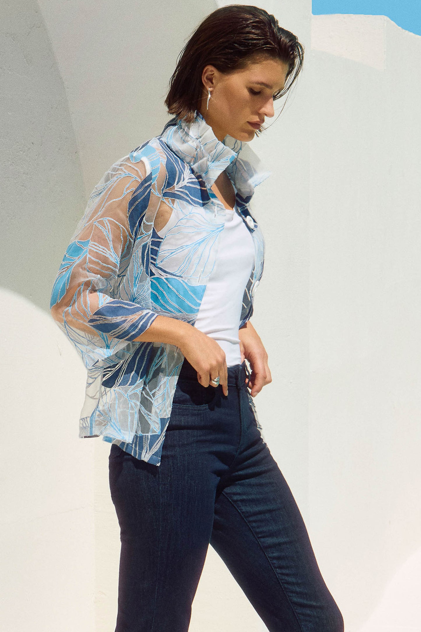 Novelty Leaf Print Trapeze Jacket. Style JR251135