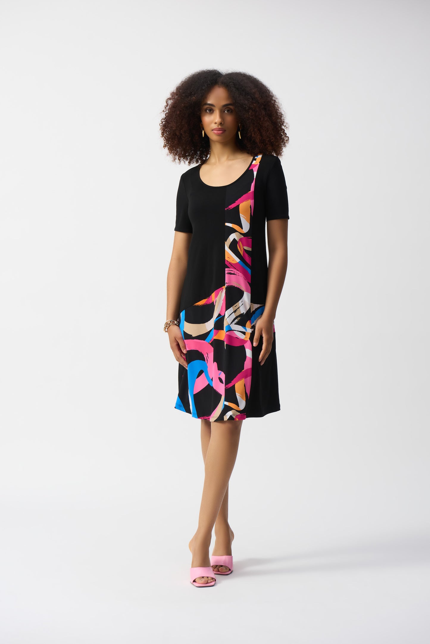 Silky Knit Abstract Print Trapeze Dress. Style JR251203