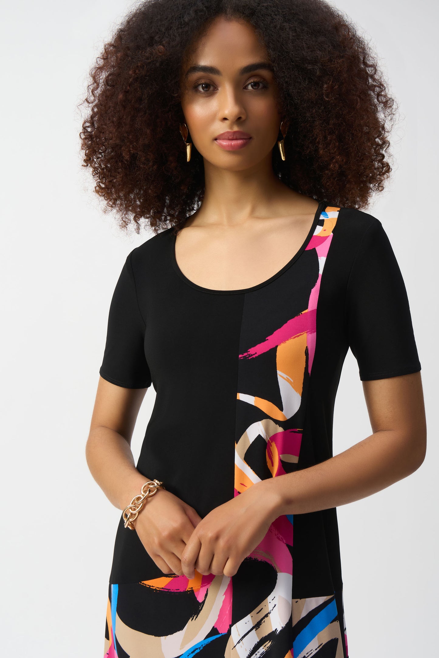Silky Knit Abstract Print Trapeze Dress. Style JR251203