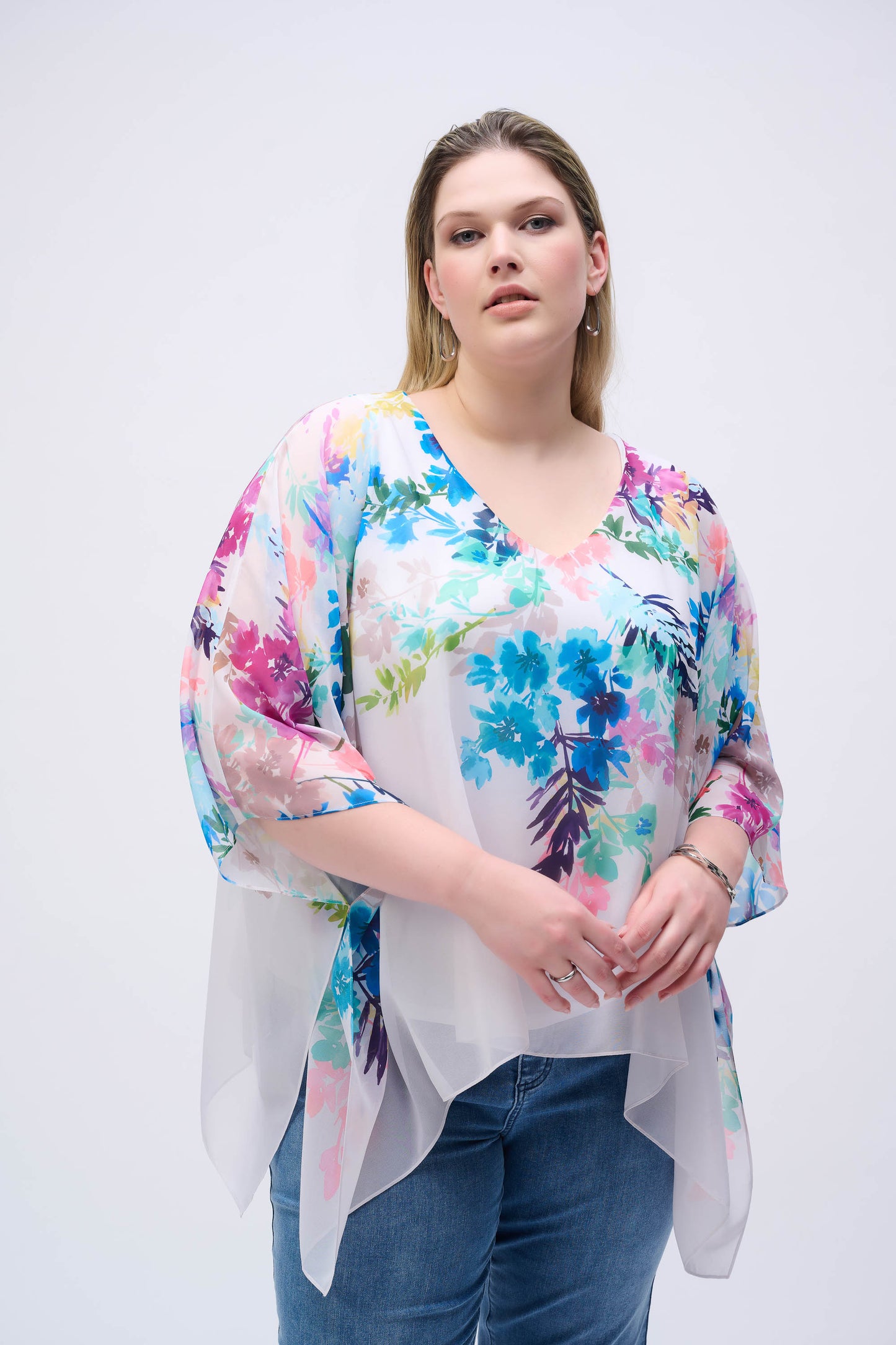 Chiffon Floral Print Poncho. Style JR251238