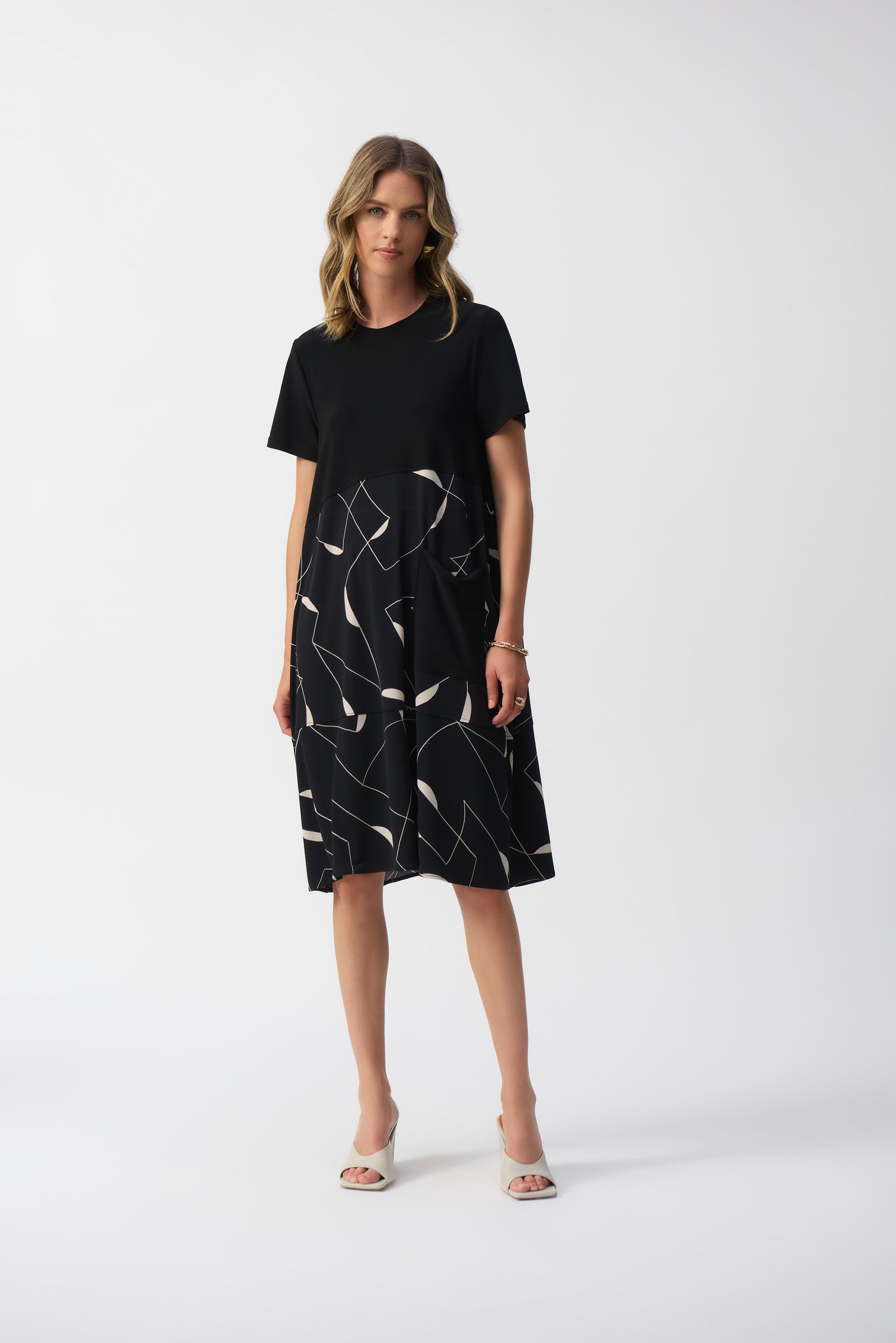 Silky Knit Geo Print Trapeze Dress. Style JR251271