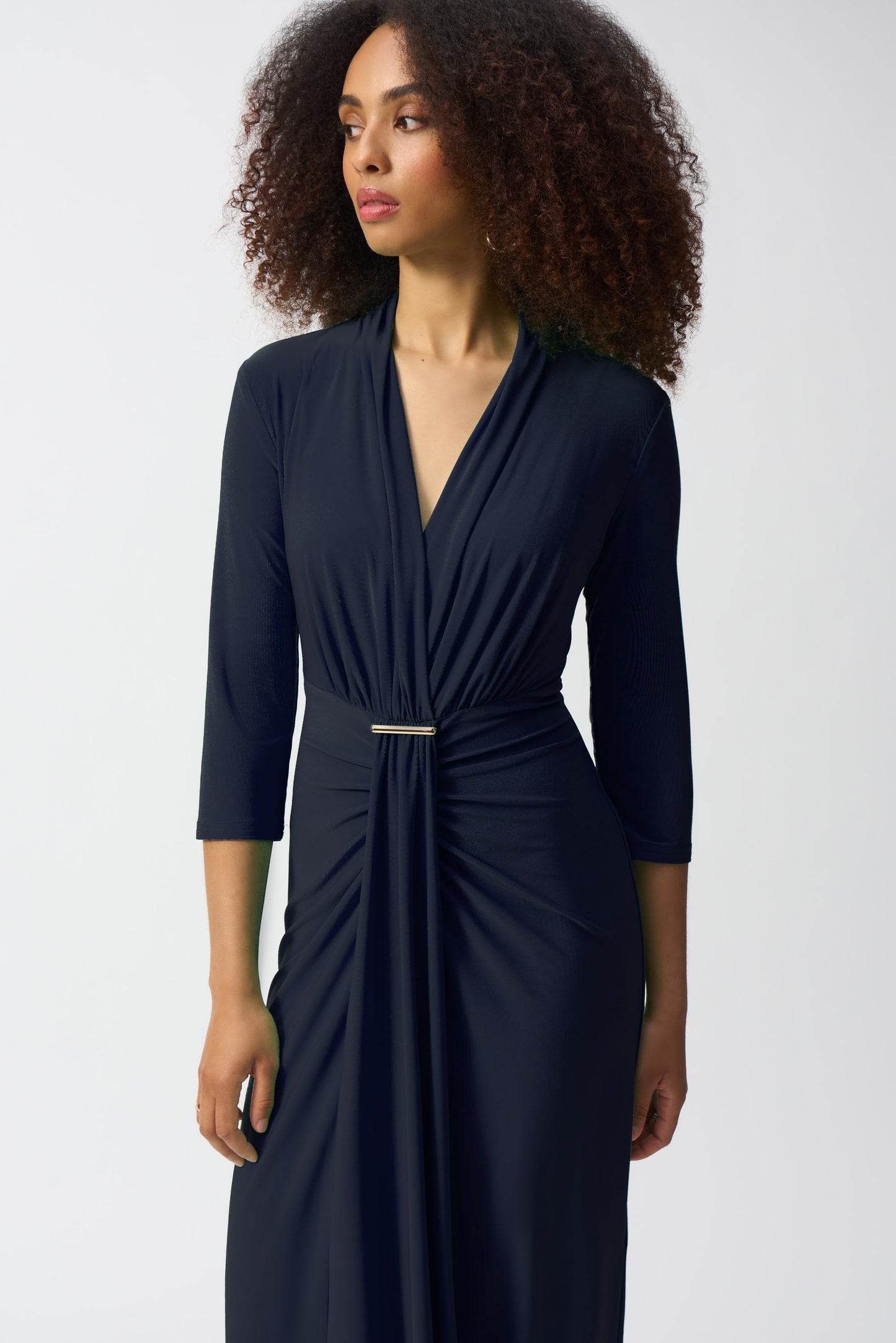 Silky Knit Draped Wrap Dress. Style JR251275