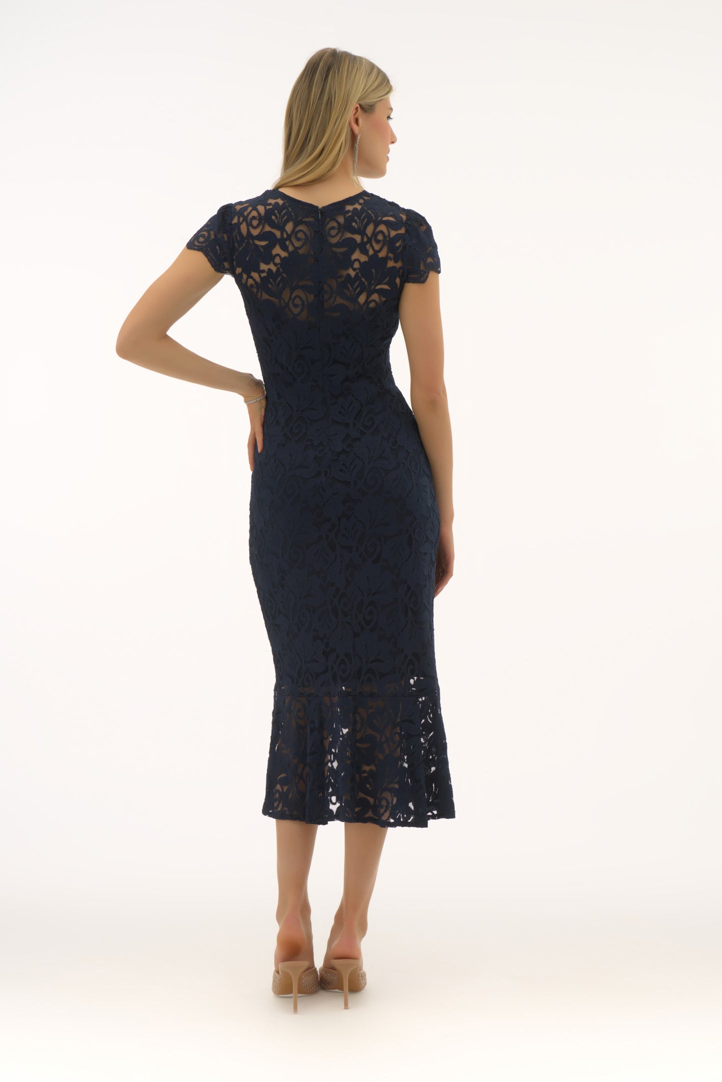Stretch Lace Trumpet Midi Dress. Style JR251714