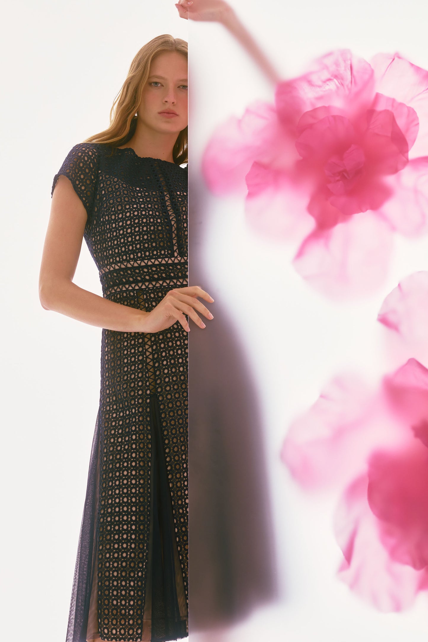 Guipure And Mesh Fit And Flare Dress. Style JR251718