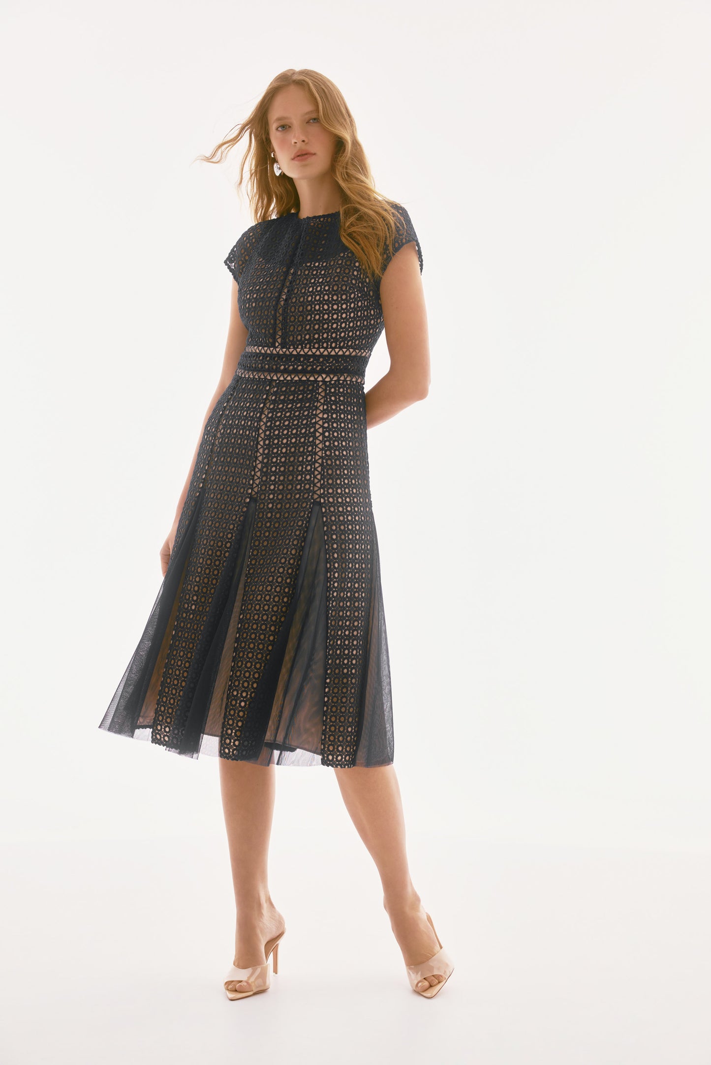 Guipure And Mesh Fit And Flare Dress. Style JR251718