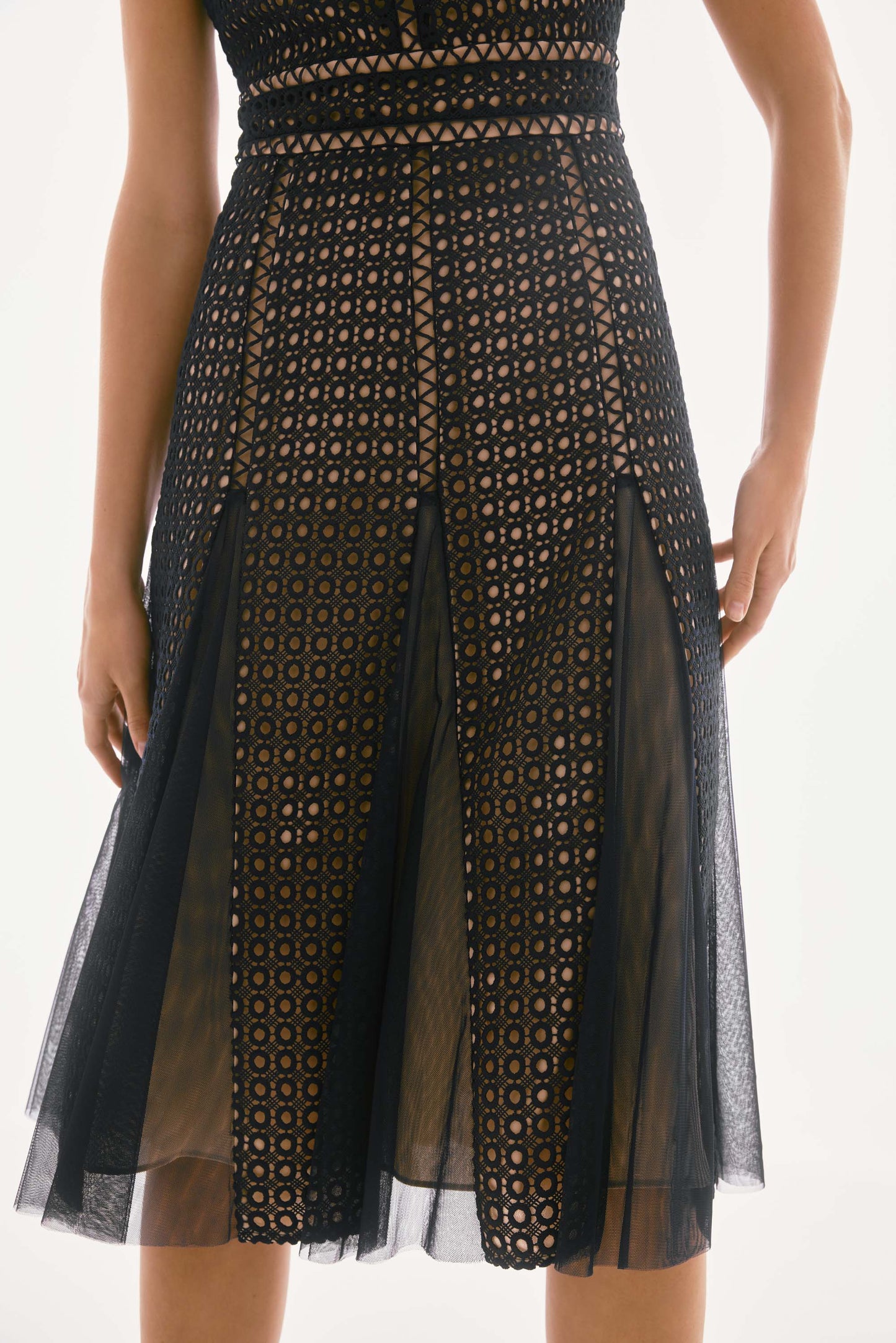 Guipure And Mesh Fit And Flare Dress. Style JR251718