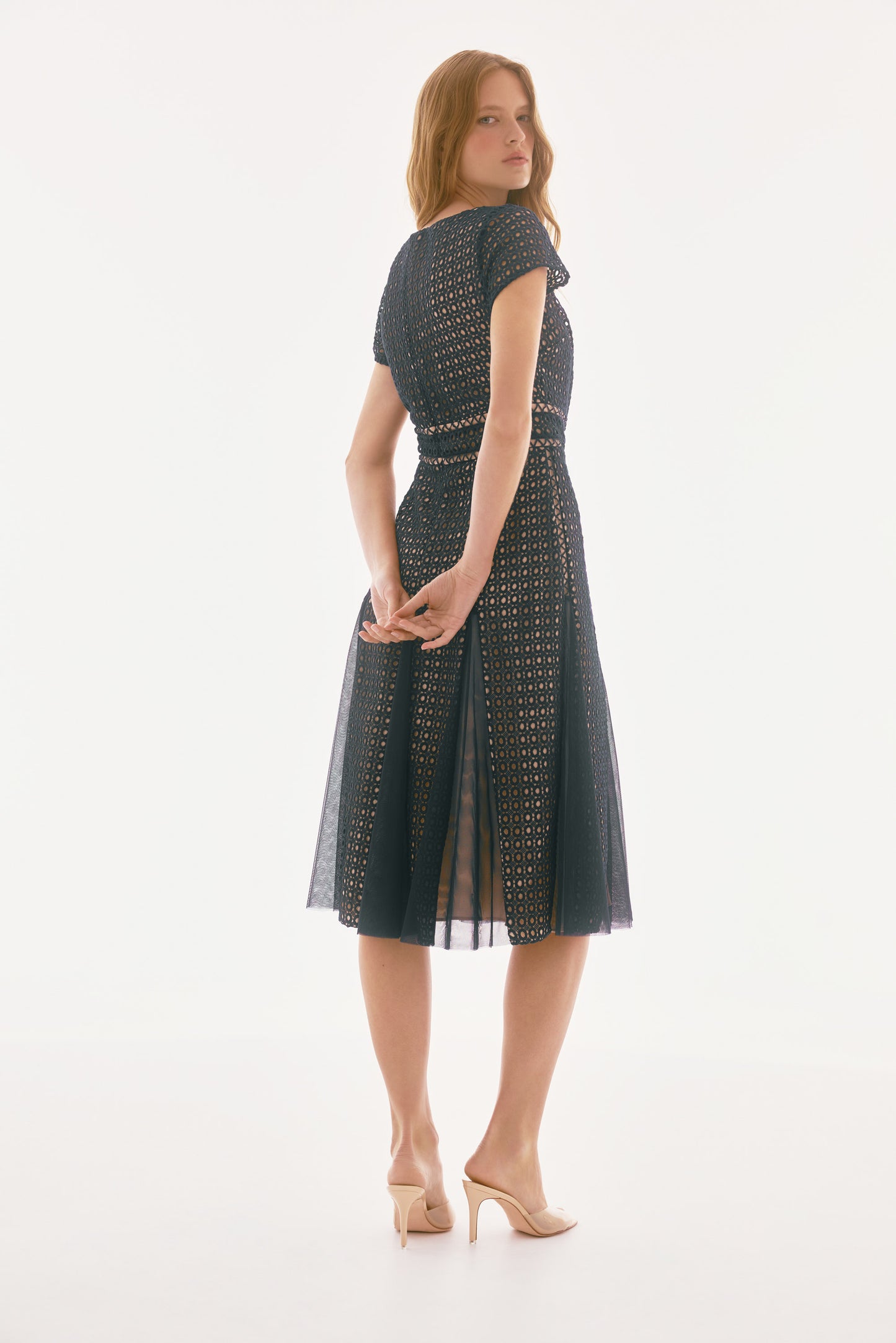 Guipure And Mesh Fit And Flare Dress. Style JR251718