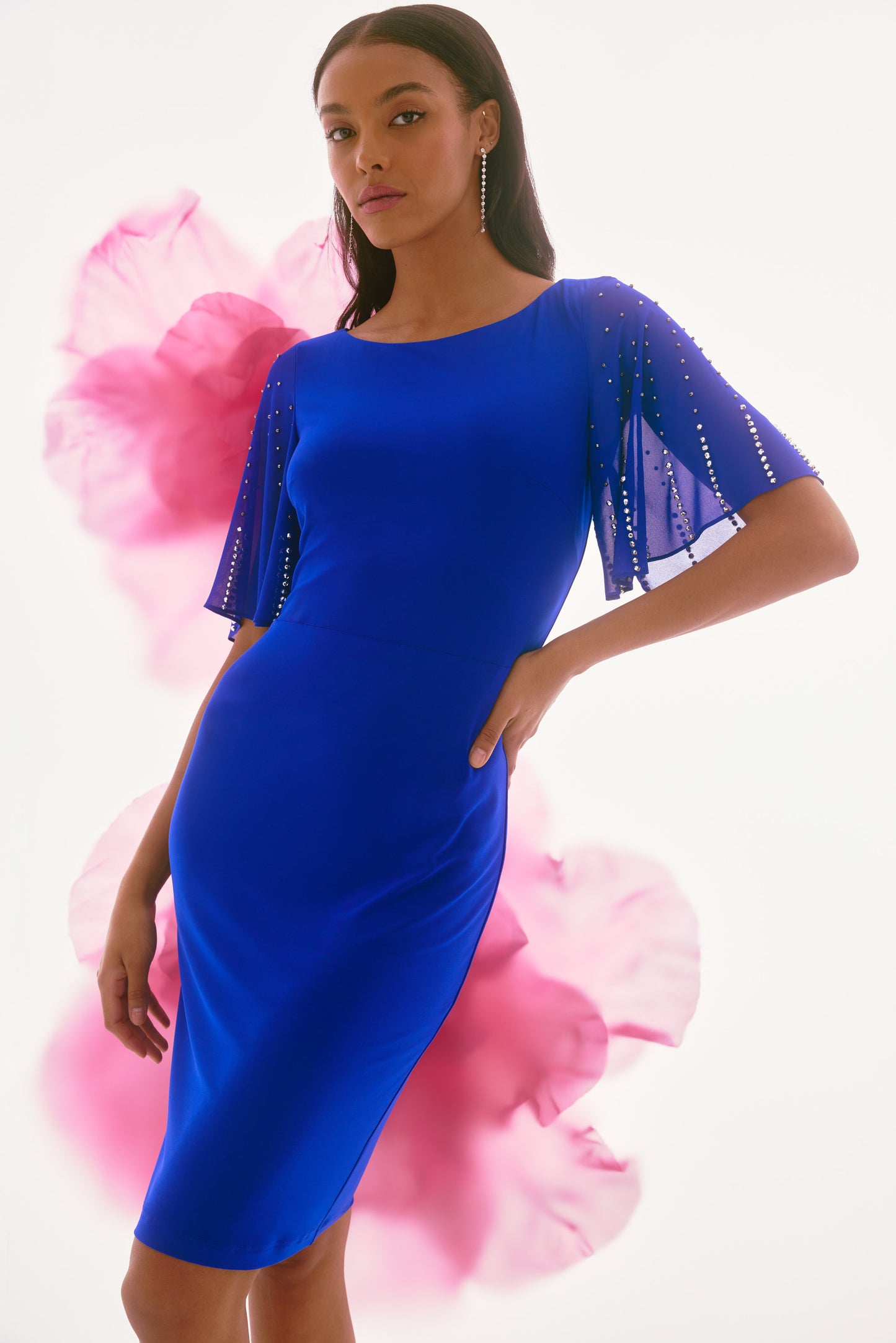 Silky Knit and Chiffon Sheath Dress. Style JR251721