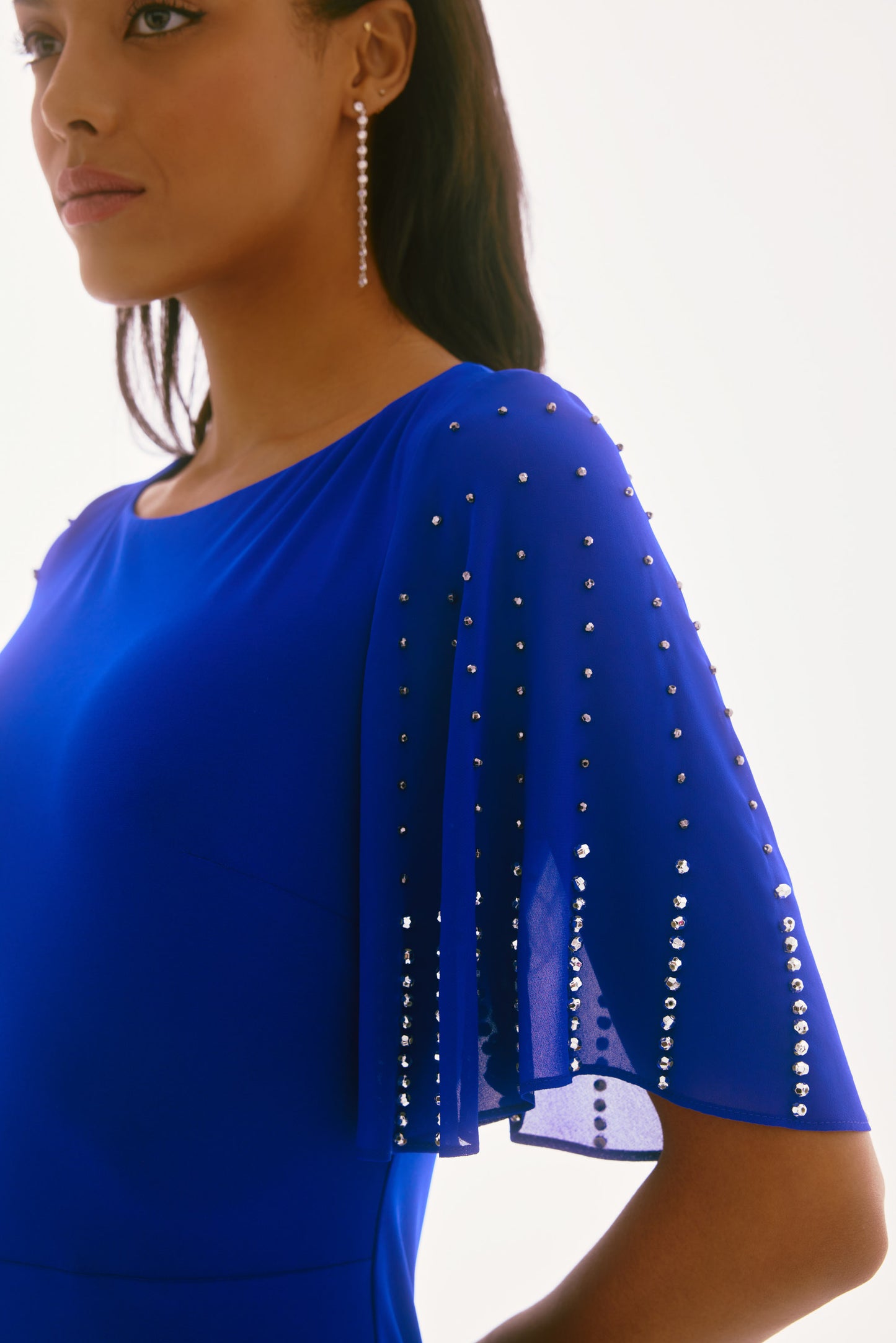 Silky Knit and Chiffon Sheath Dress. Style JR251721