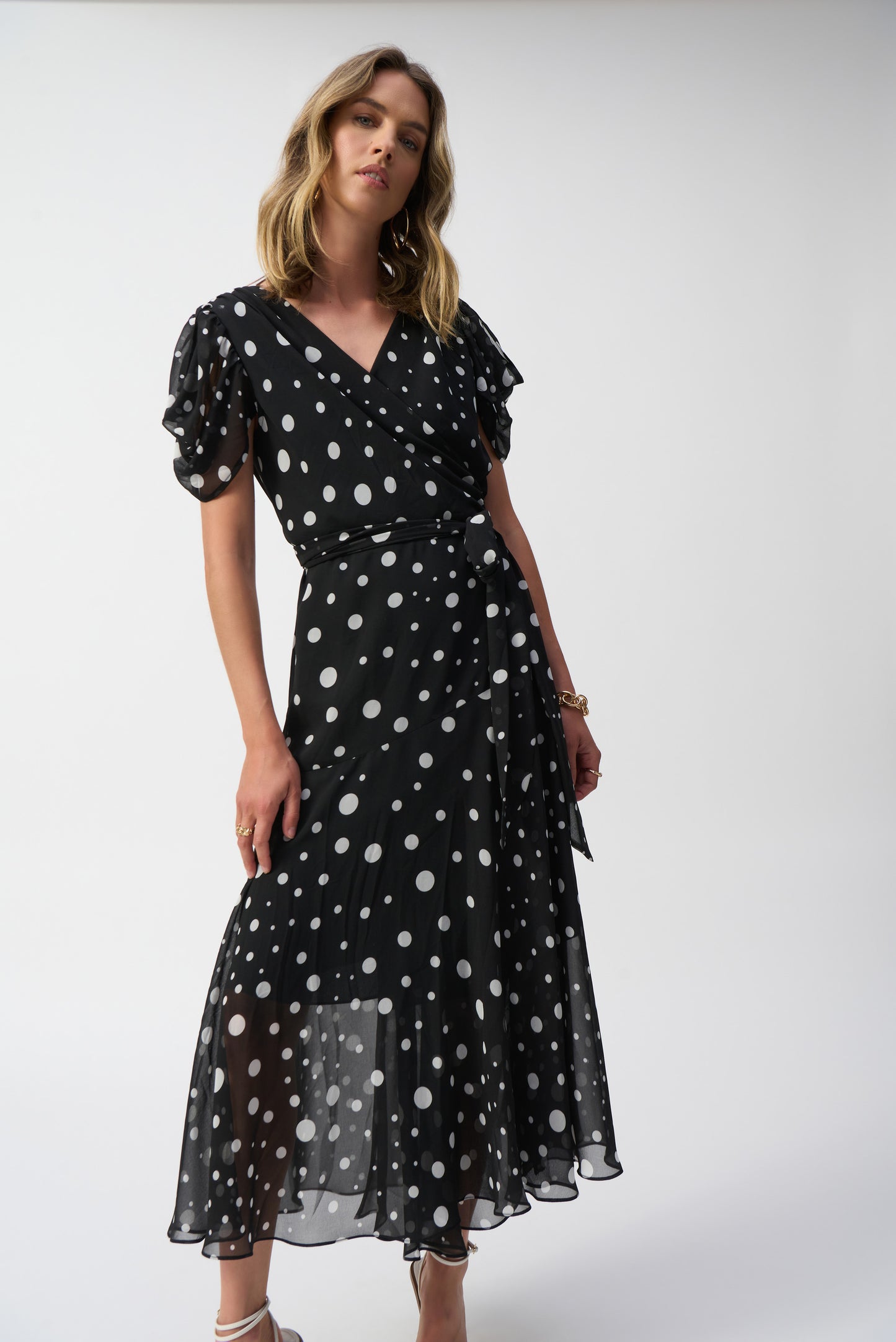 Chiffon Dot Pirnt Wrap Dress. Style JR251907