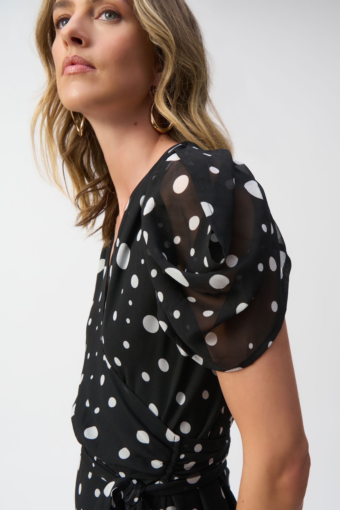 Chiffon Dot Pirnt Wrap Dress. Style JR251907