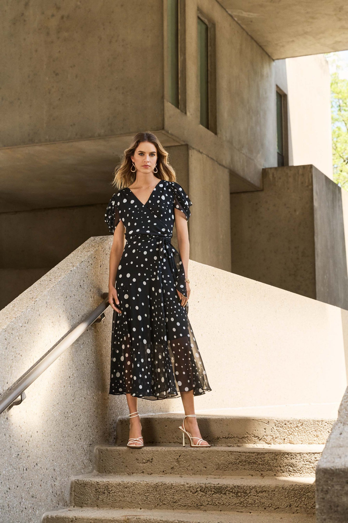 Chiffon Dot Pirnt Wrap Dress. Style JR251907