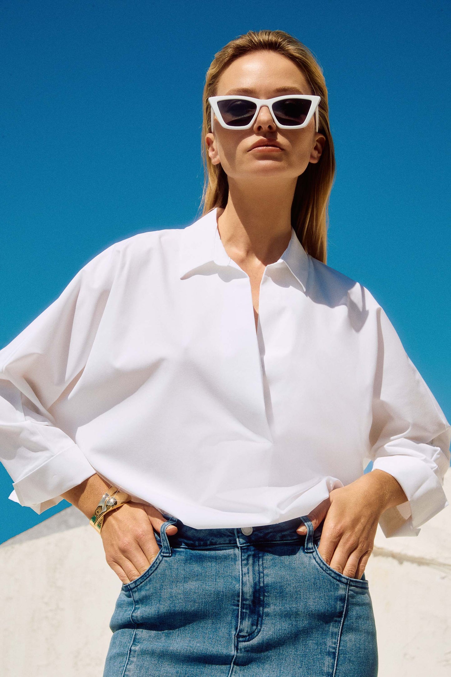Poplin Boxy Collared Top. Style JR251948