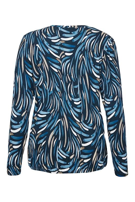 Round Neck Long Sleeve Blue Print Top. Style SUN6925