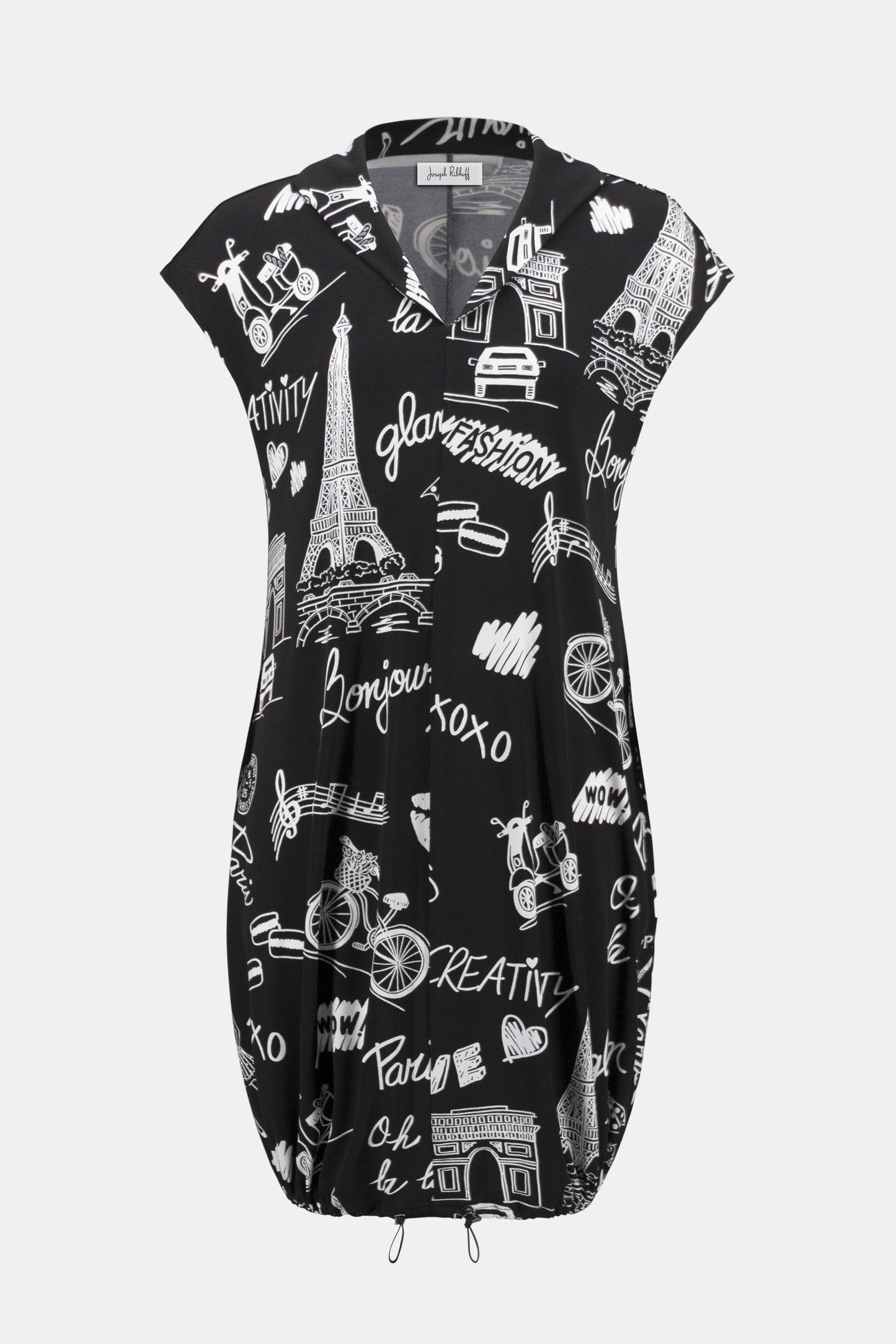 Paris Print Silky Knit Cocoon Dress. Style JR252025