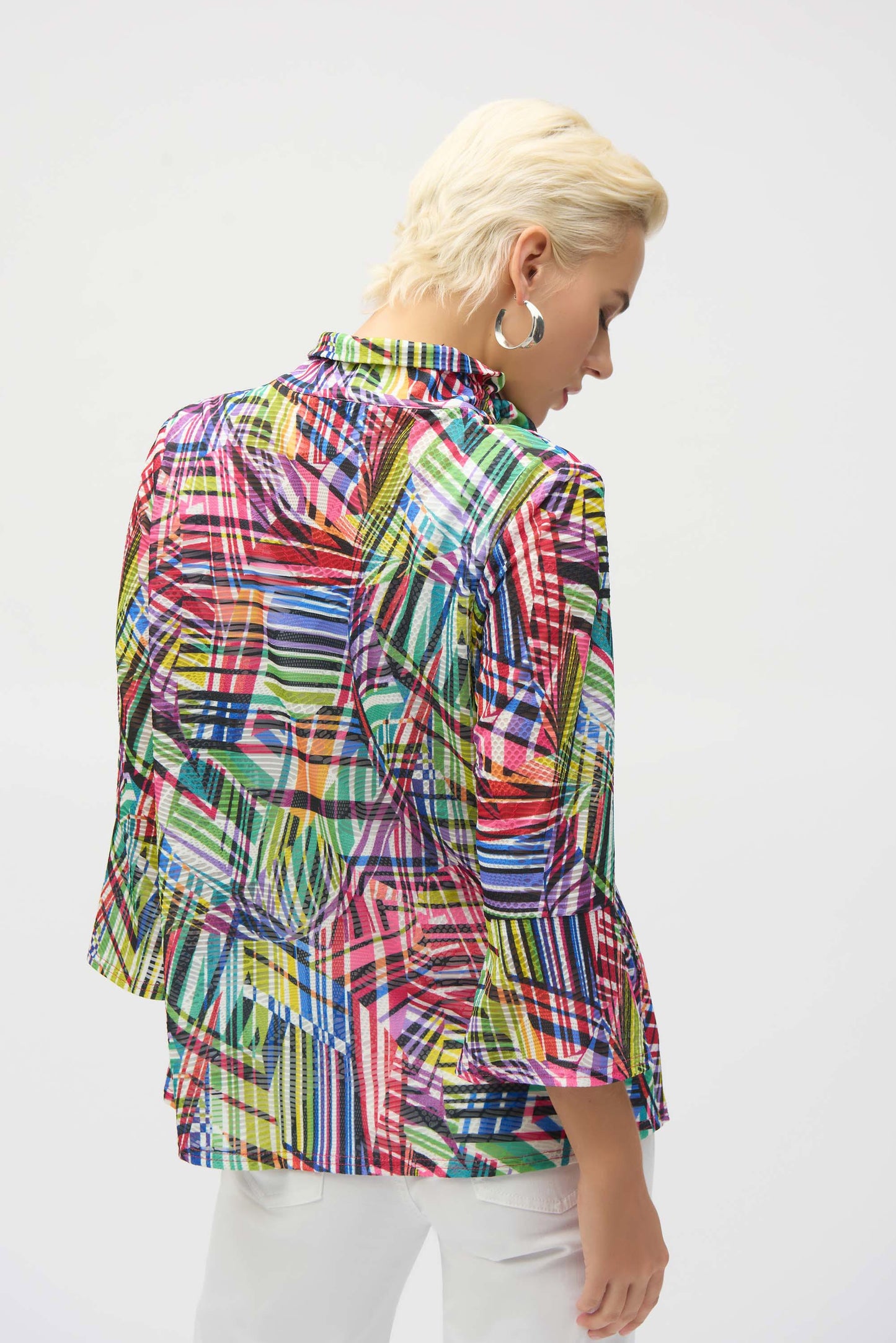Jacquard Stripe 3/4 Sleeve Trapeze Jacket. Style JR252038