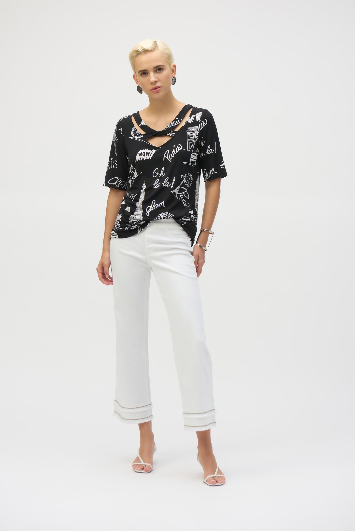 Paris Print Silky Knit Top. Style JR252074