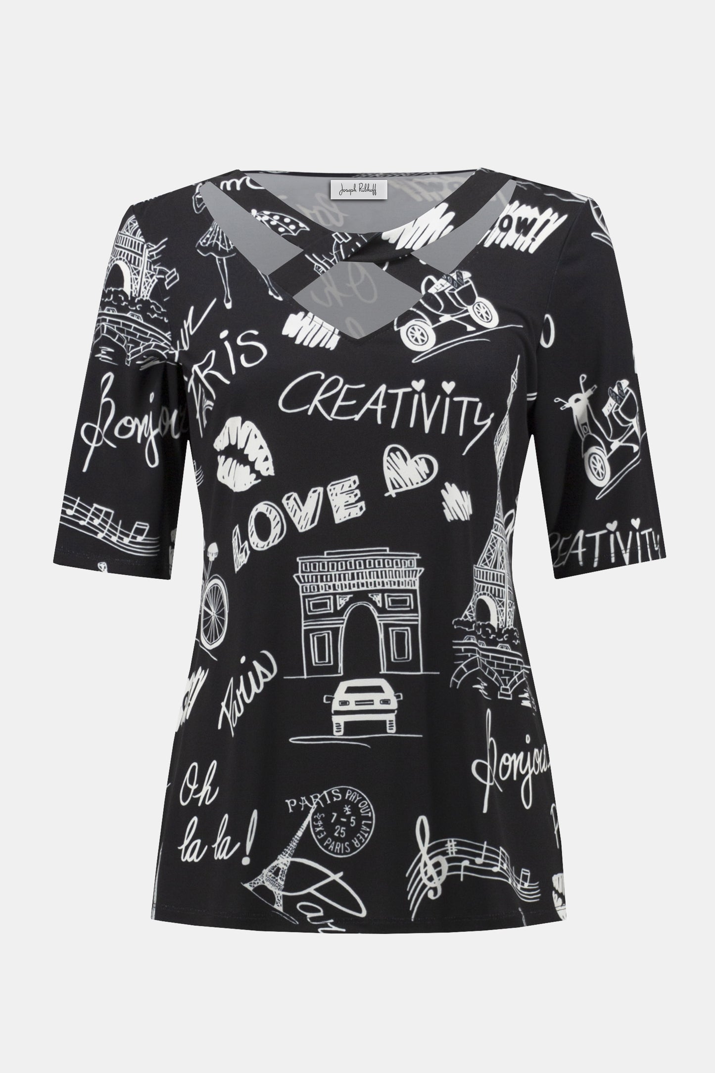 Paris Print Silky Knit Top. Style JR252074