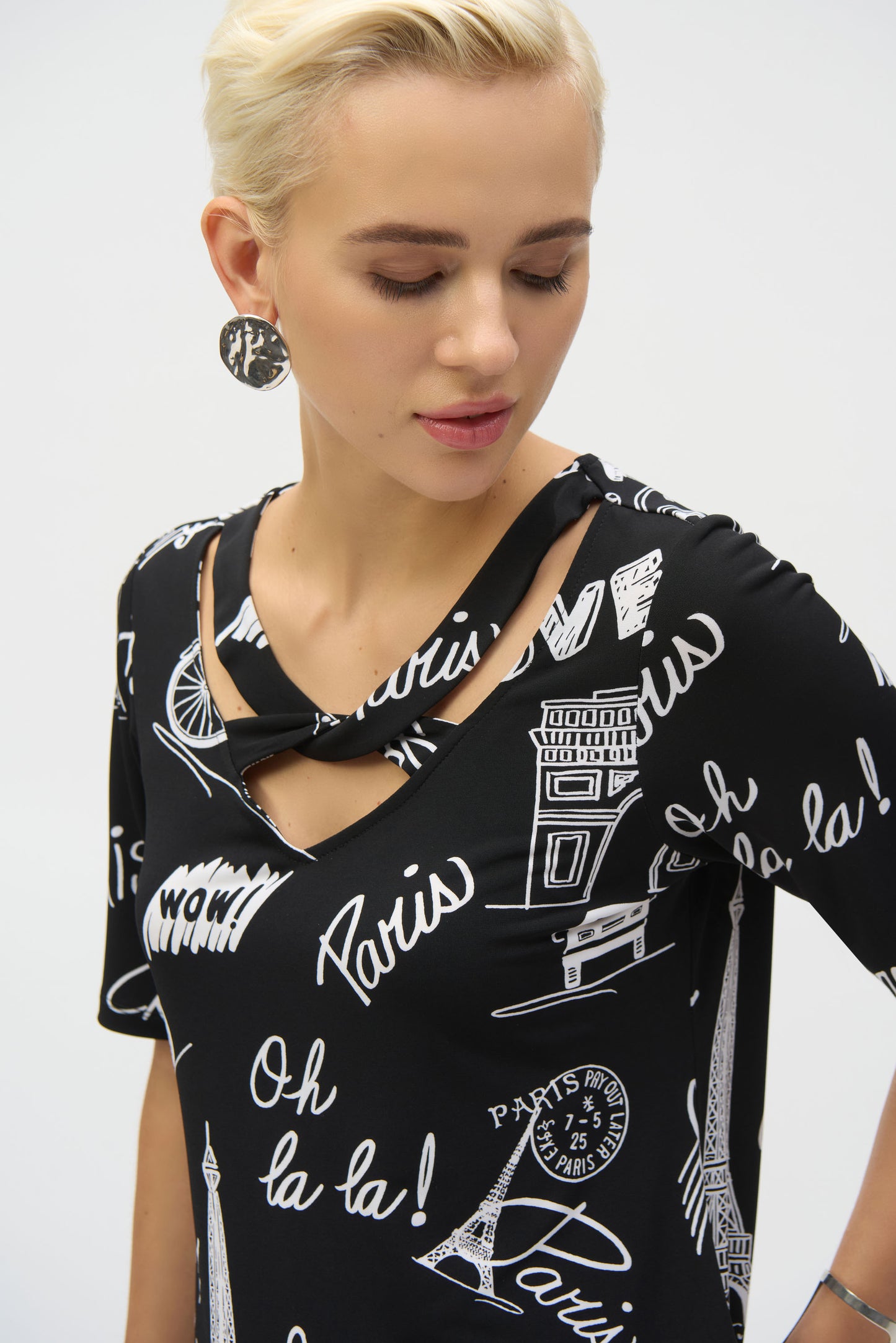 Paris Print Silky Knit Top. Style JR252074