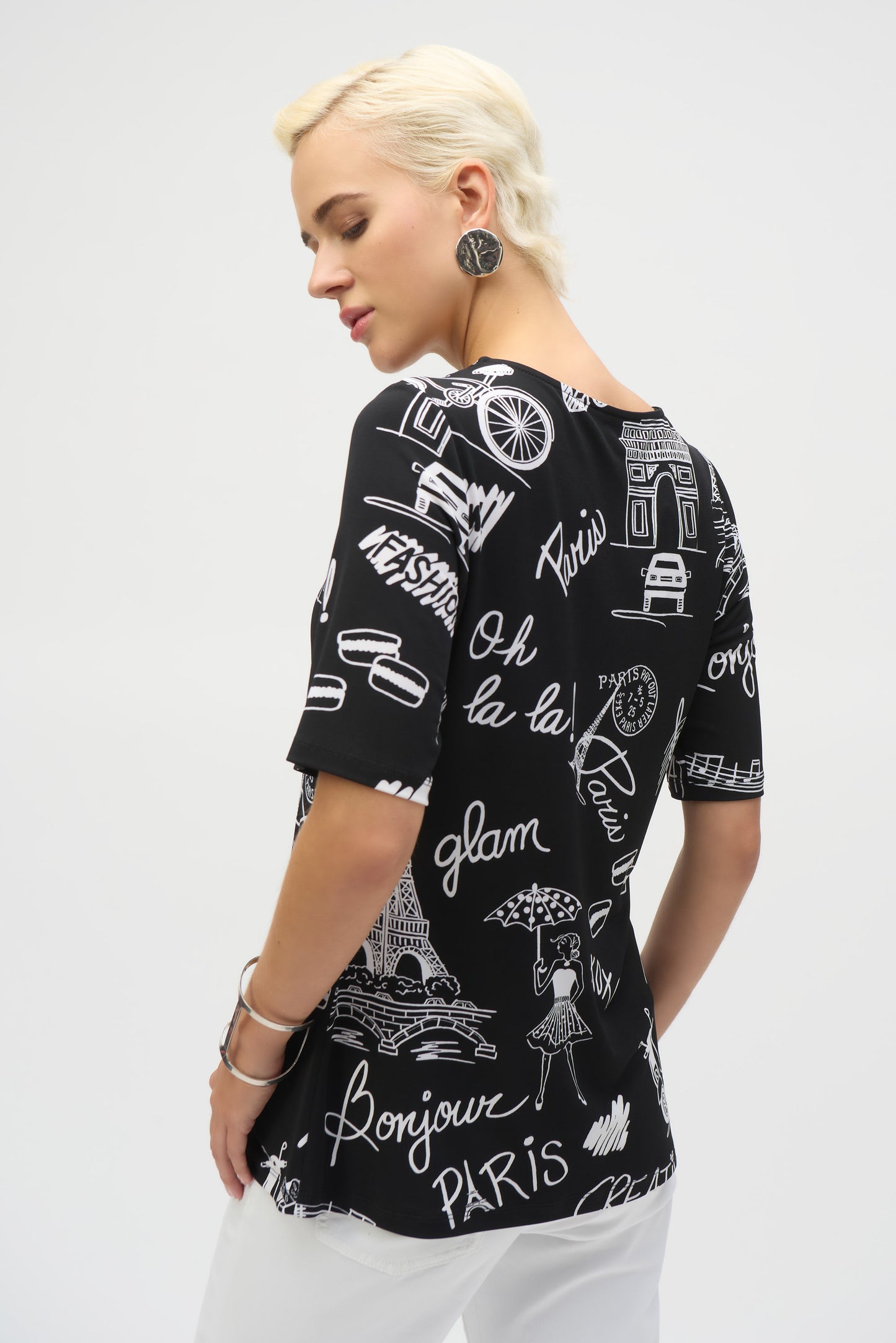Paris Print Silky Knit Top. Style JR252074
